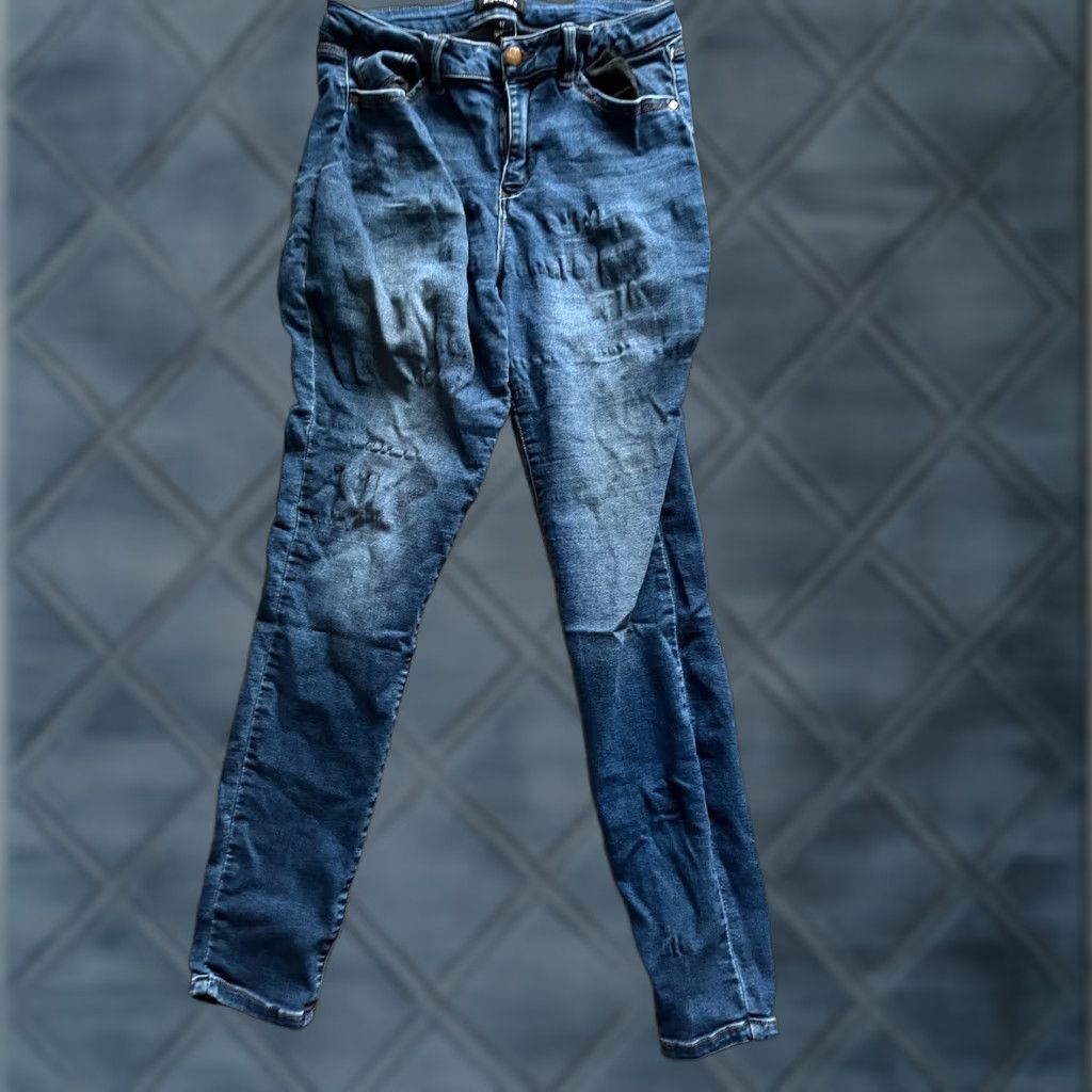 Vintage D.Jeans Womens Jeans Skinny Mid Rise Stretch Cotton Blend Solid Blue 12 Regular Belt Loops 5-Pocket Denim Size 34" / US 12 / IT 48 - 1 Thumbnail