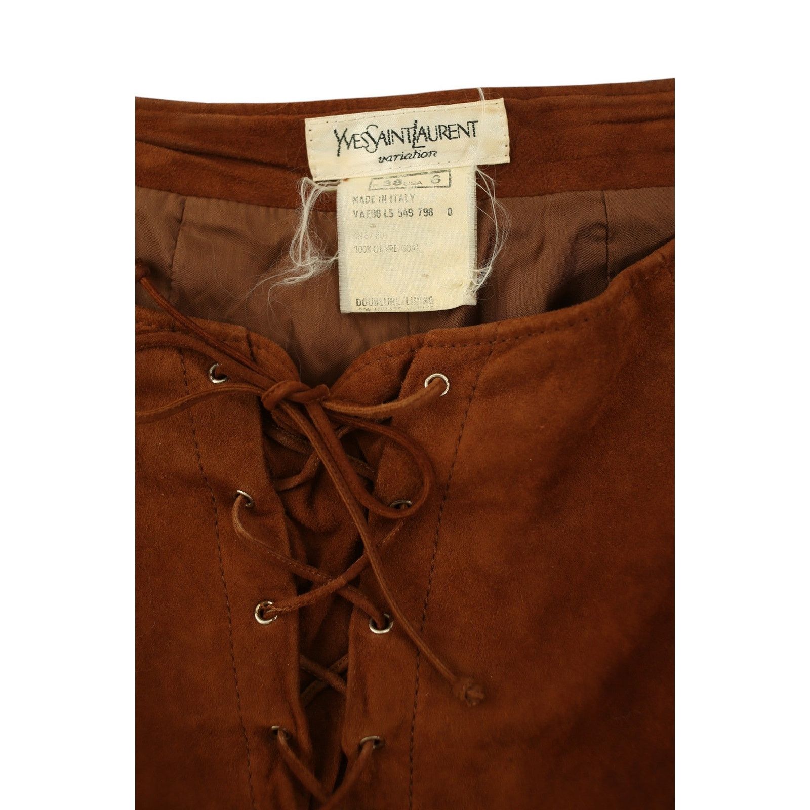 Yves Saint Laurent 1996 Goat Fur Suede Leather Lace Up Pants Size 26" / US 2 / IT 38 - 3 Thumbnail