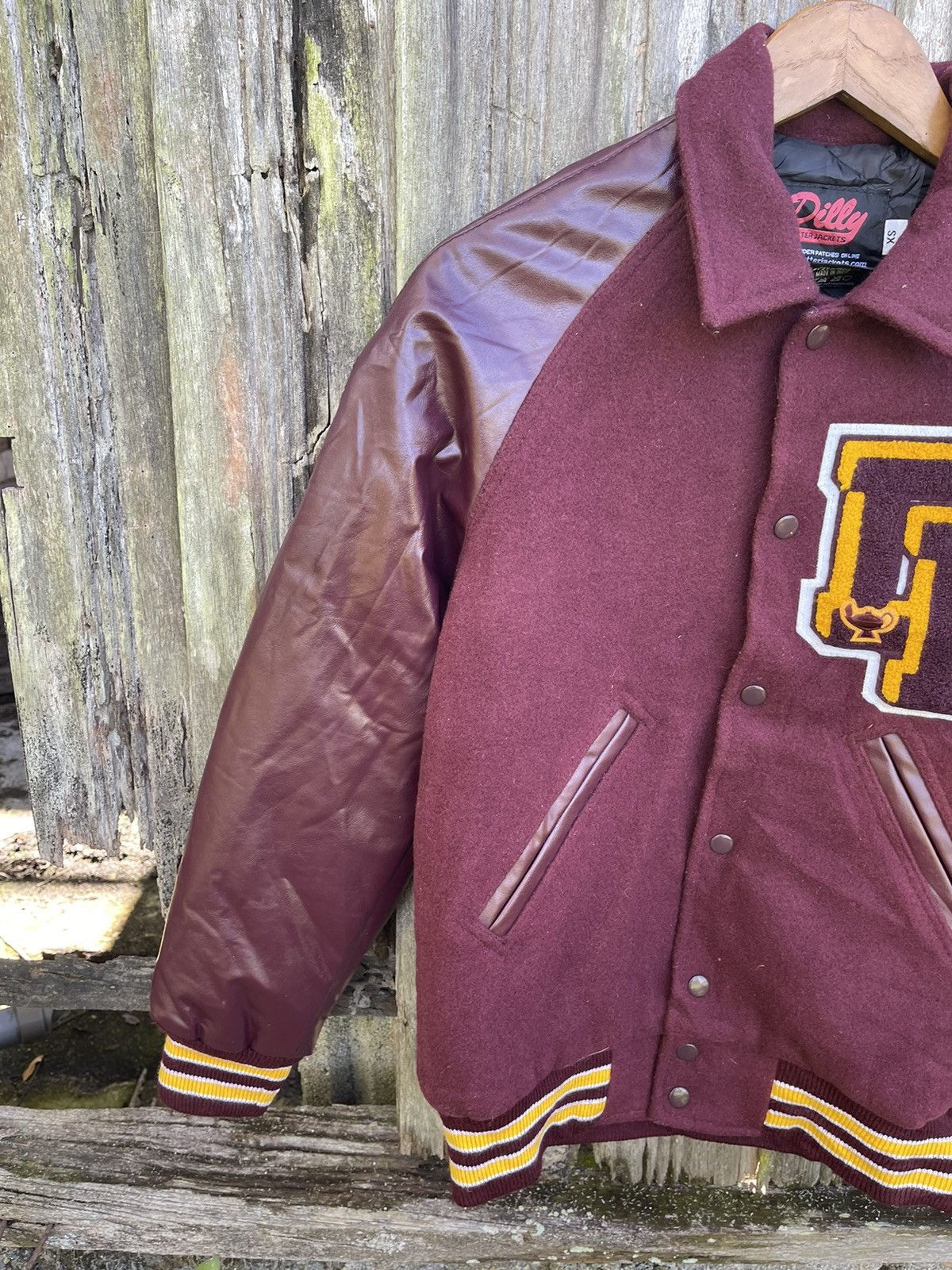 Designer Vintage Burgundy Dilly Letterman Varsity Jacket (XS) Size US XS / EU 42 / 0 - 4 Thumbnail