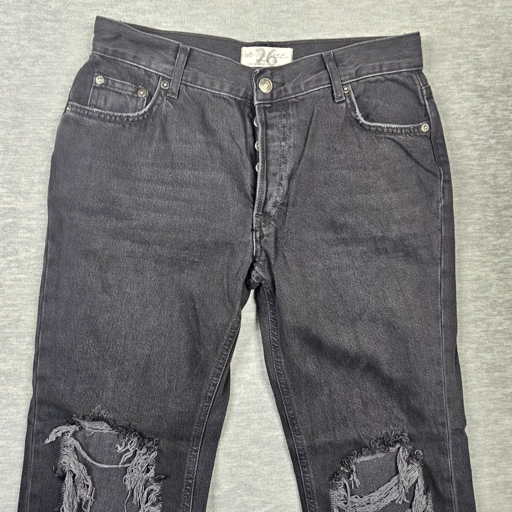 Vintage We the Free Black Dark Wash Distressed Straight Jeans Size 26 Womens Regular Denim 100% Cotton Front Button Breakage? Size 26" / US 2 / IT 38 - 6 Thumbnail