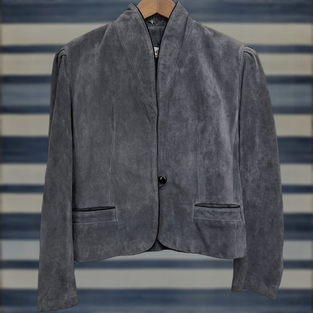 VINTAGE Split End Suede Jacket Women’s Size 12 Gray Button Up 80s Biker Classic