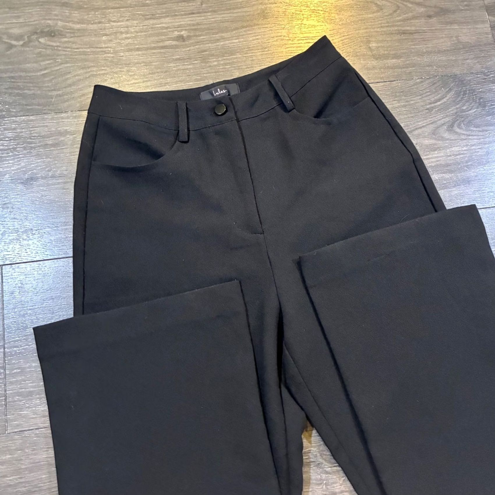 Lulus Lulus Black Wide Leg High Waisted Trousers Pants Women Size S Workwear Formal Wrinkle-Resistant Pockets Lined Stretch Crepe Size 28" / US 6 / IT 42 - 3 Thumbnail