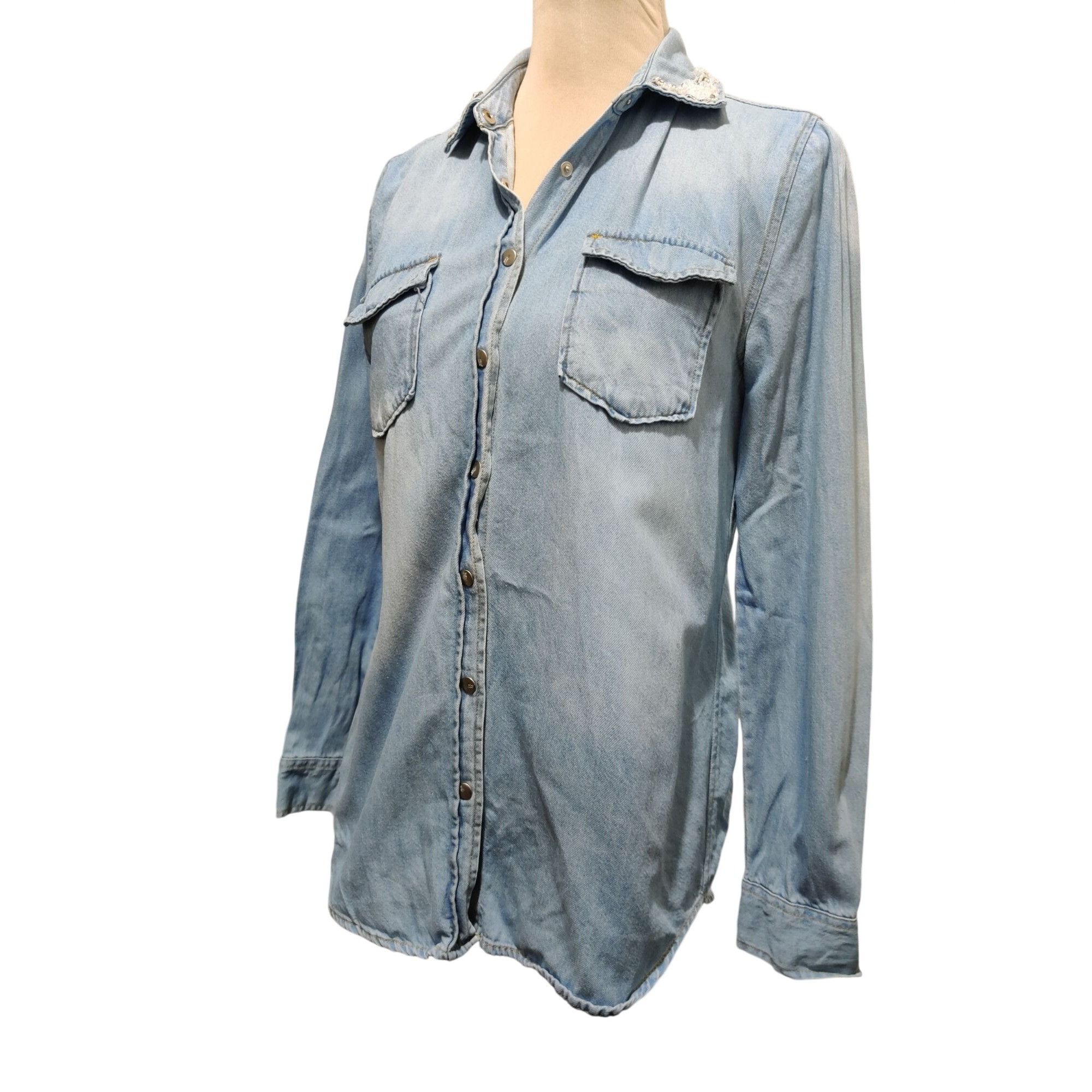 Vintage Vintage Beaded Pearl Applique Denim Shirt Size M Coastal Cow Size M / US 6-8 / IT 42-44 - 10 Thumbnail
