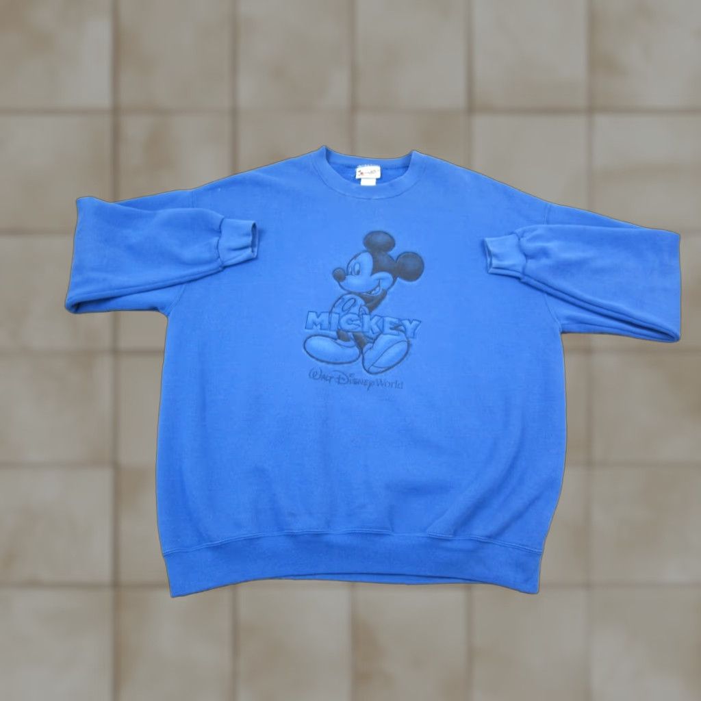 Disney VINTAGE Disney Mickey Mouse Sweatshirt Mens XL Blue 90s Cartoon 3D Logo Crew Neck Fleece Pullover Size US XL / EU 56 / 4 - 1 Thumbnail