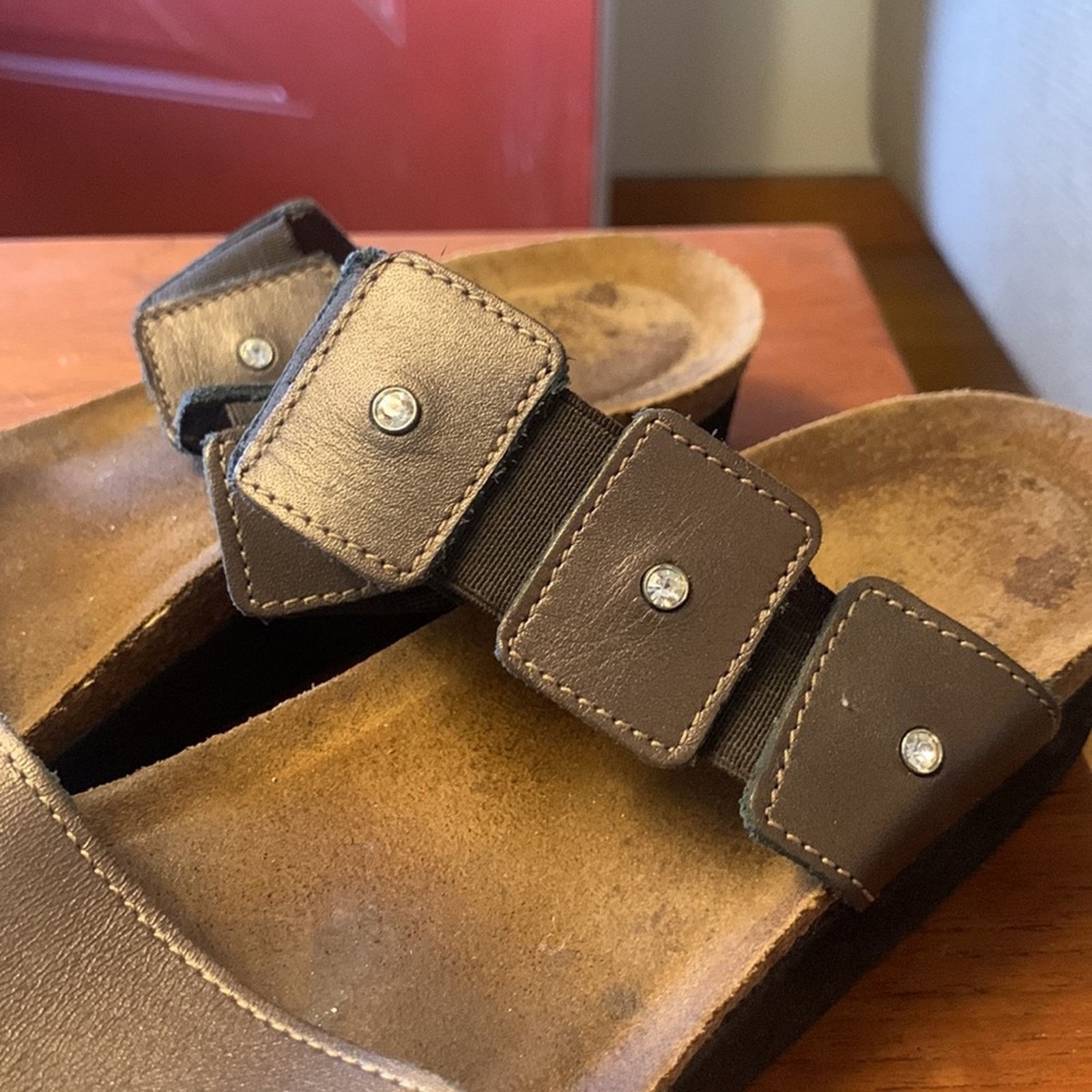 Vintage Naot Ashley metallic bronze leather sandals "gems" on strap Size US 9 / IT 39 - 1 Thumbnail