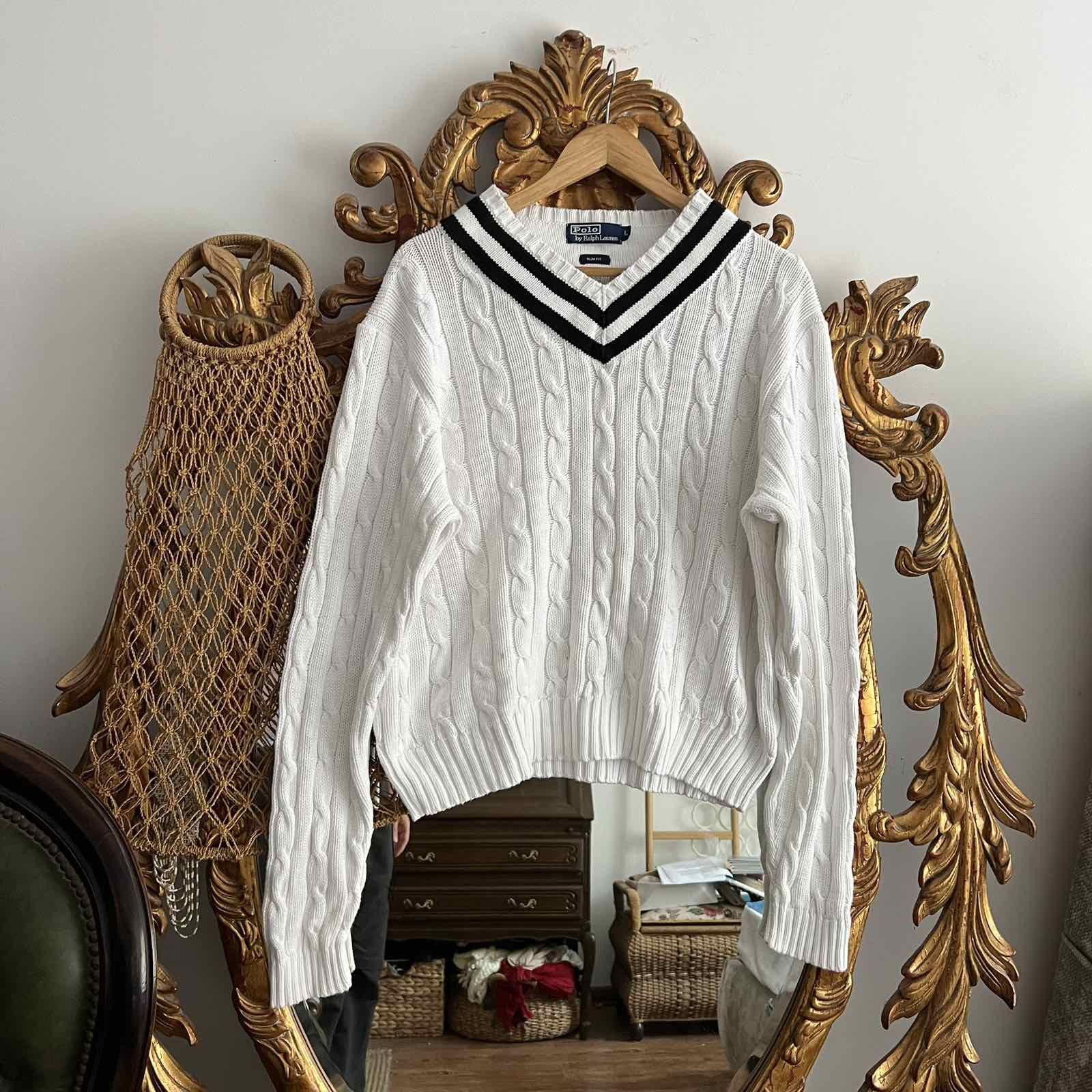 Designer × Polo Ralph Lauren × Vintage 🔥90’S Ralph Lauren Polo Old Money V-Neck Knit Sweater Y2K Size L / US 10 / IT 46 - 1 Thumbnail