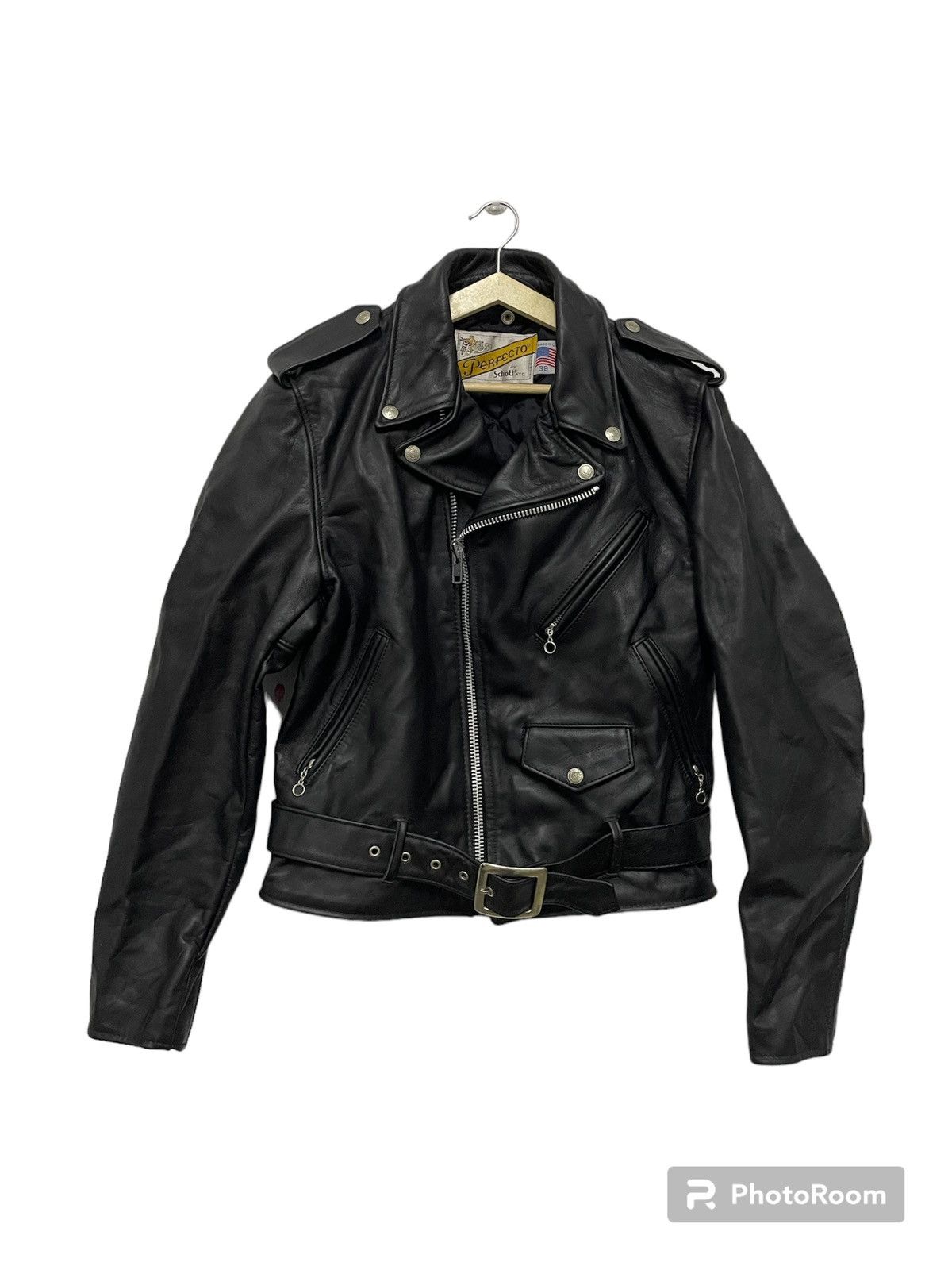 image of Leather Jacket x Schott Jacket Double Collar Leather, Ramones, Sex Pistols in Black (Size Small)