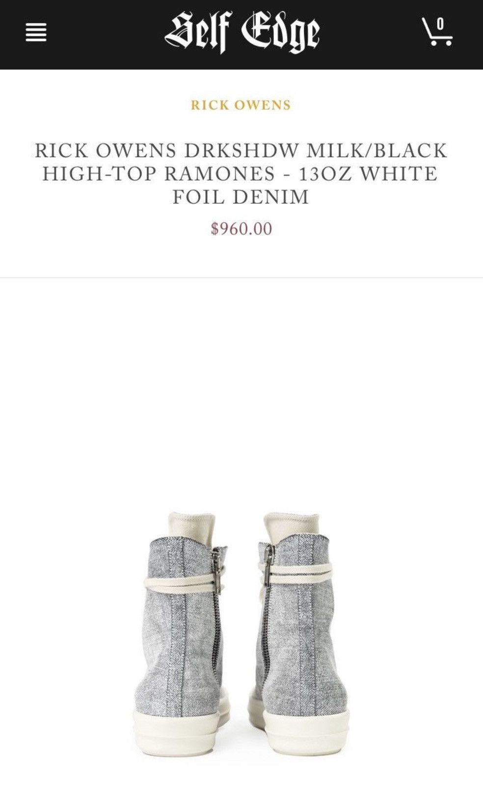 Rick Owens Drkshdw RAMONES NEW SELF EDGE FOIL 13OZ DENIM Size US 9 / EU 42 - 10 Thumbnail