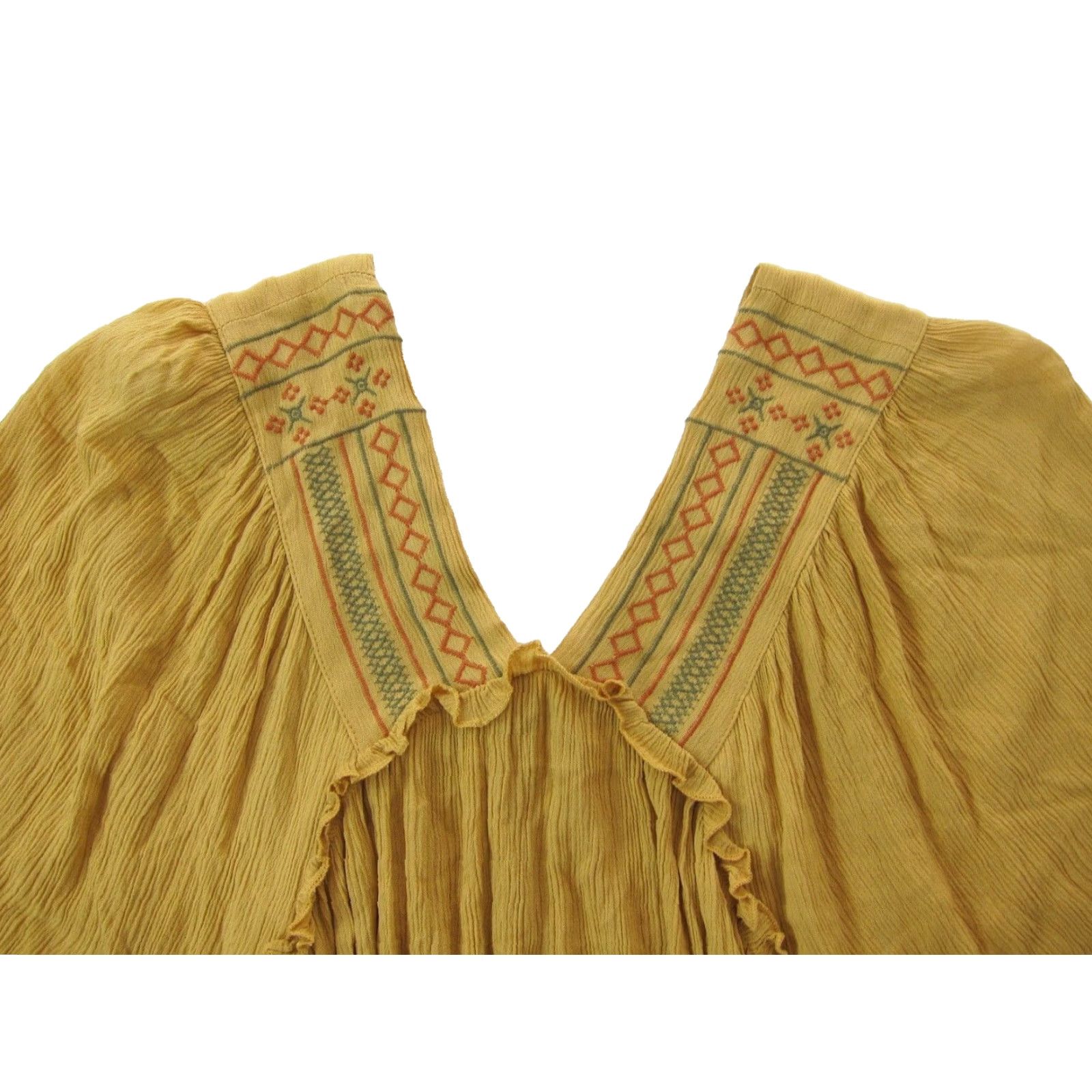 Vintage Davi & Dani 100% Rayon Mustard Yellow Embroidered V-Neck Peasant Blouse Small Shirt Women Regular XS? Size S / US 4 / IT 40 - 4 Thumbnail