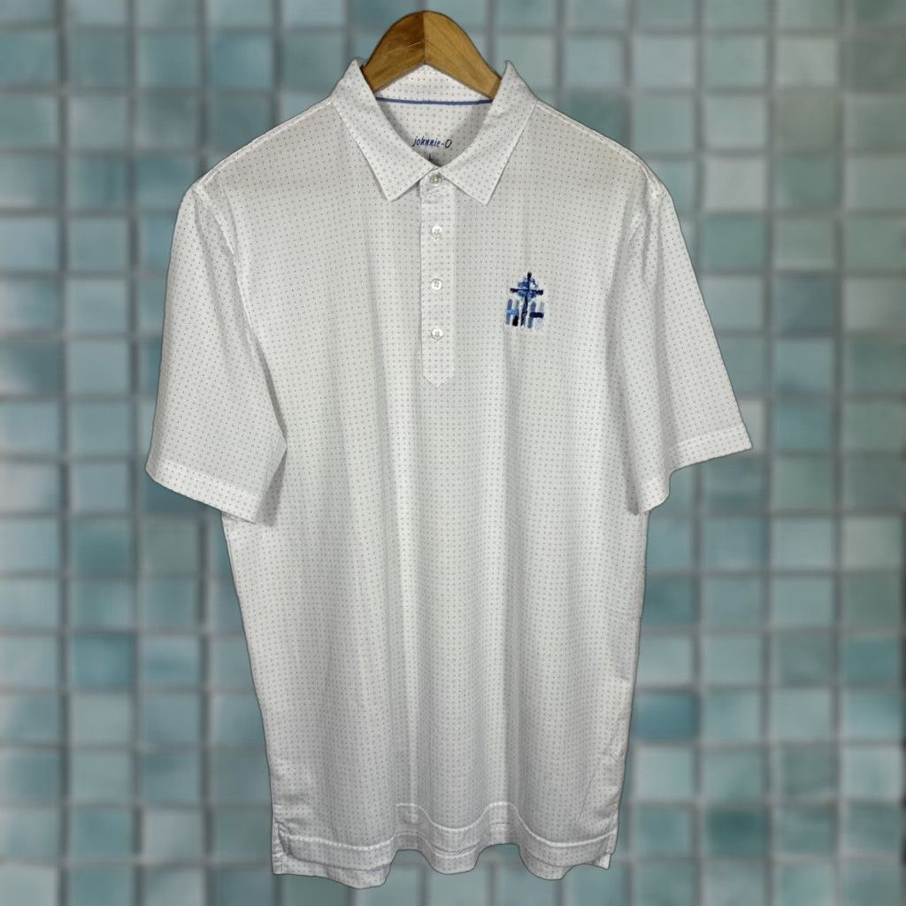 johnnie-O Johnnie O Polo Men’s Large White Blue Cross Embroidered Geometric Performance Shirt Size US L / EU 52-54 / 3 - 1 Thumbnail