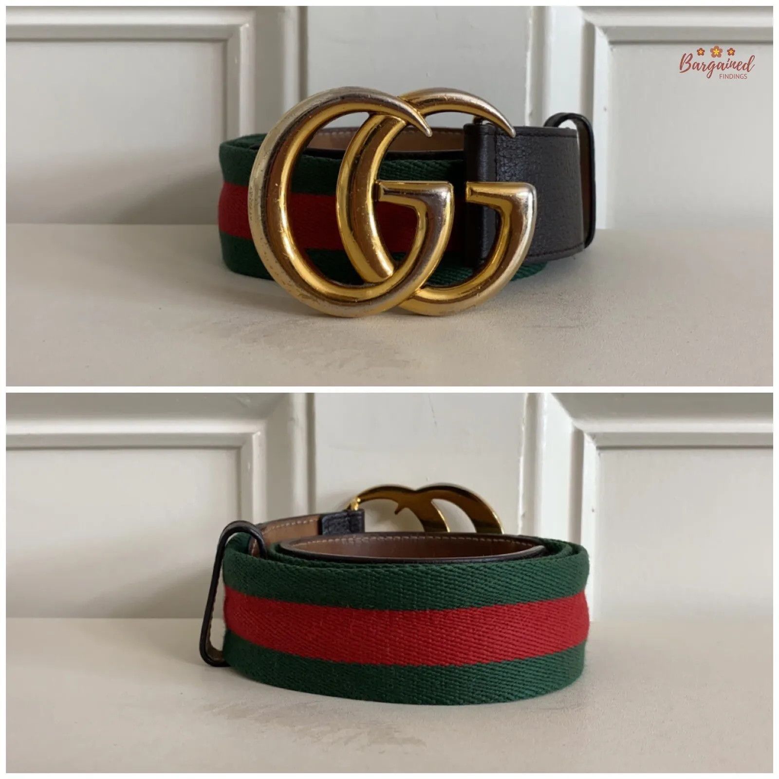 Gucci Gucci Web Canvas Brown Leather Gold Double G Buckle Belt Size 26 - 9 Thumbnail