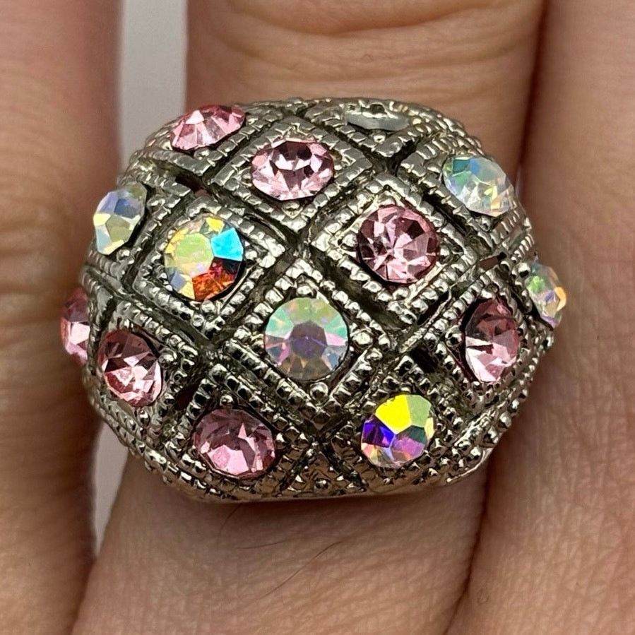 Other Pink & Silver Crystal Dome Ring Size ONE SIZE - 1 Thumbnail