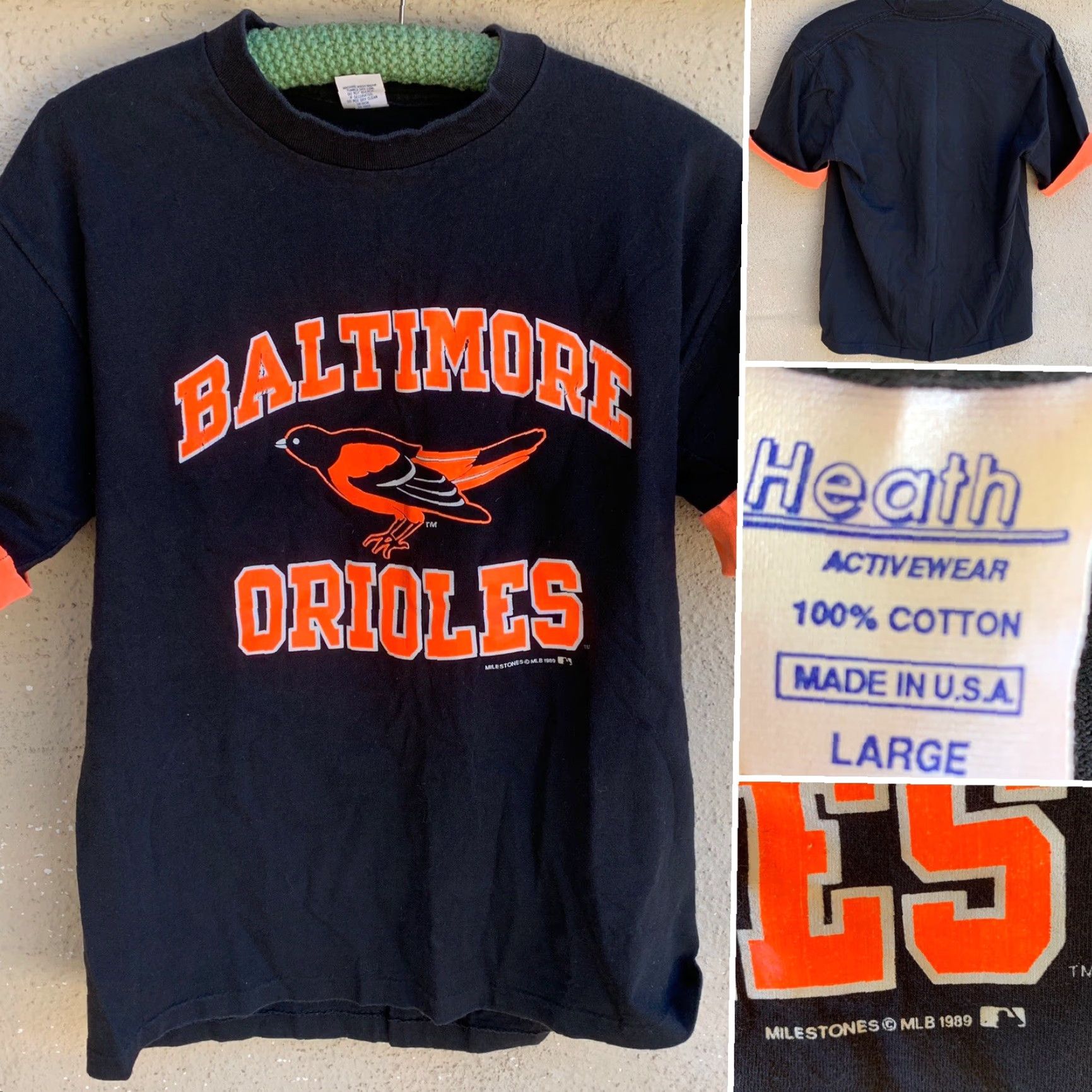 MLB VINTAGE Baltimore Orioles Neon Graphics T-Shirt Milestones 1989 MLB L Black Unisex Graphic Tee Mens Womens Boys Girls Size US L / EU 52-54 / 3 - 2 Thumbnail