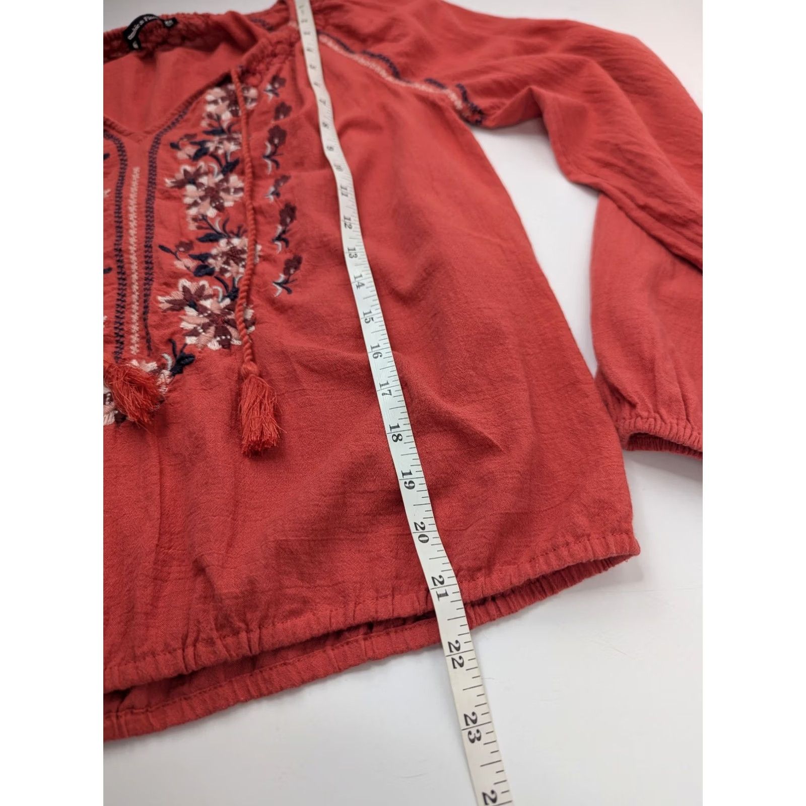 Lucky Brand Lucky Brand Women's Blouse Orange Floral Embroidered Size XS Long Sleeve Tunic Size XS / US 0-2 / IT 36-38 - 5 Thumbnail