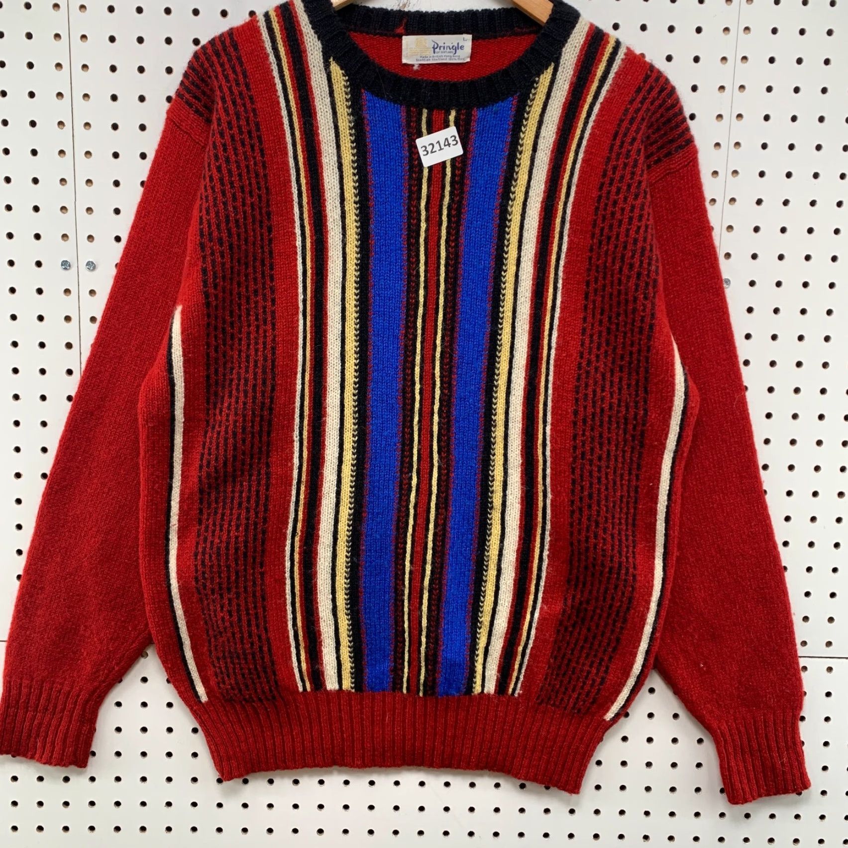 Pringle Of Scotland VINTAGE Pringle Of Scotland Wool Knit Sweater Red Mens Large 3D Knit Striped Size US L / EU 52-54 / 3 - 6 Thumbnail