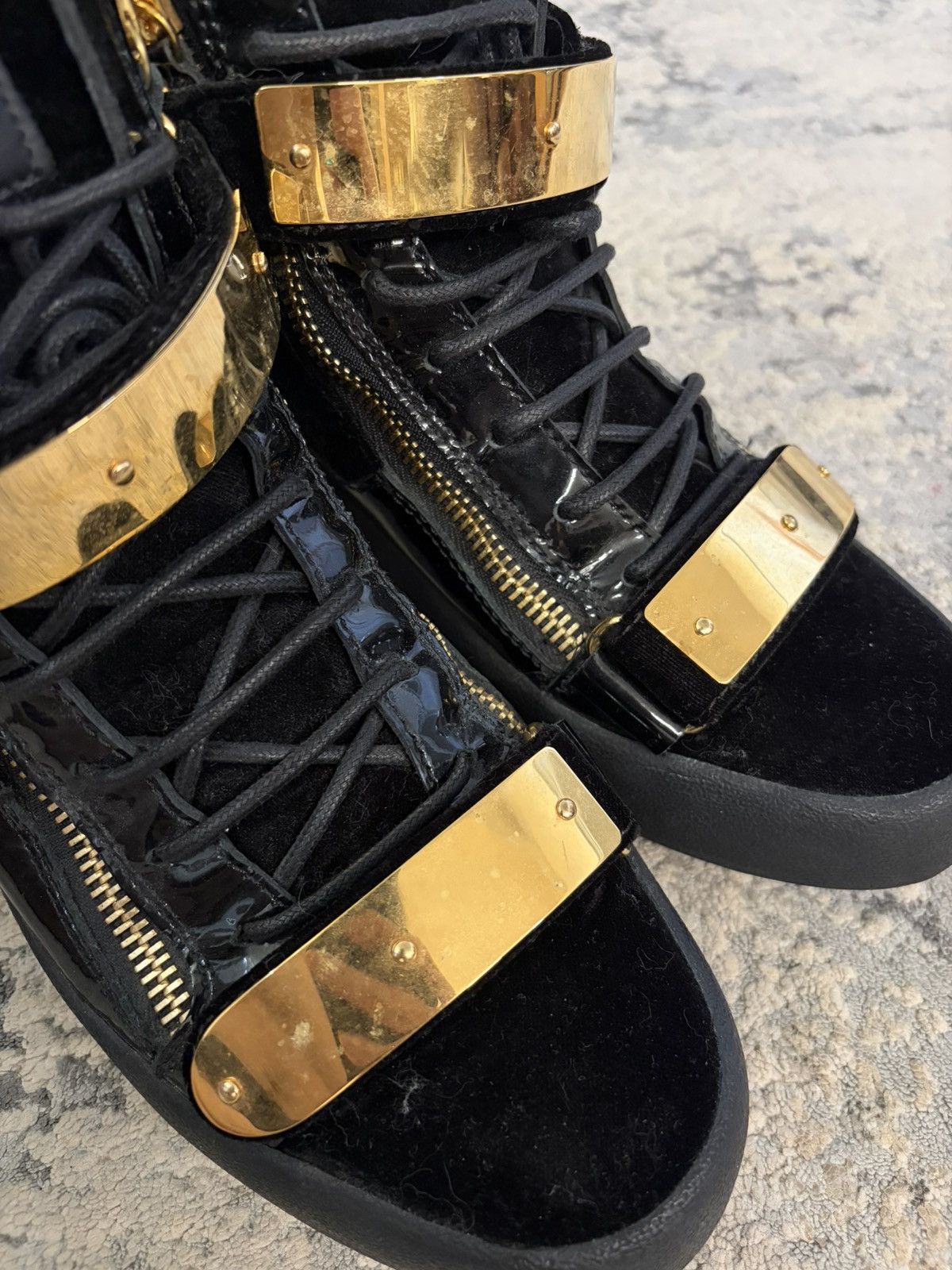 Giuseppe Zanotti Giuseppe Zanotti - Velour Gold Plate Zipper Sneakers Size US 10 / EU 43 - 6 Thumbnail