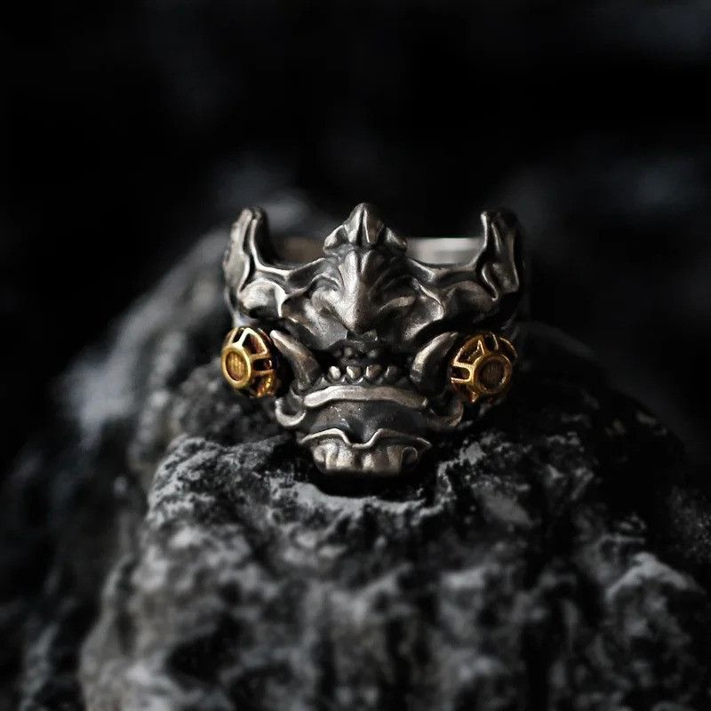 Jewelry Retro Samurai Cyberpunk Mask Ring Size ONE SIZE - 1 Thumbnail
