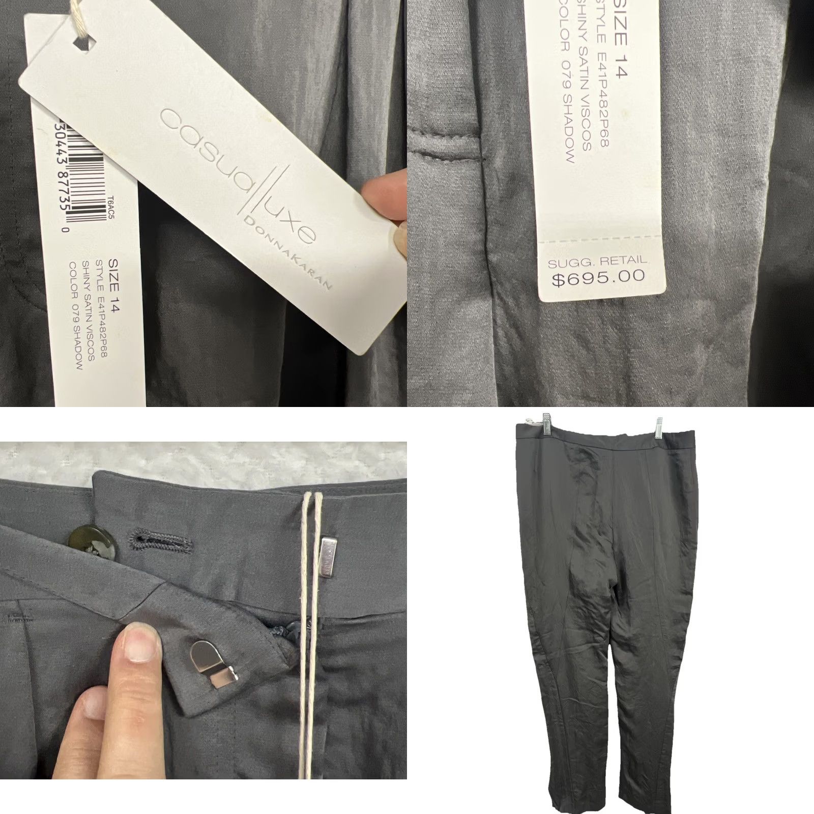 Donna Karan Donna Karan Shiny Satin Viscose Cargo Pants Size 14 Shadow Gray MSRP 95 Size 36" / US 14 / IT 50 - 8 Thumbnail