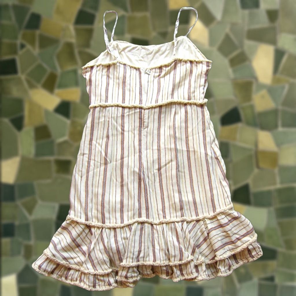 Vintage Illa Illa 100% Rayon Ivory Orange Blue Stripe Tiered Tank Sheath Dress Small Size S / US 4 / IT 40 - 1 Thumbnail