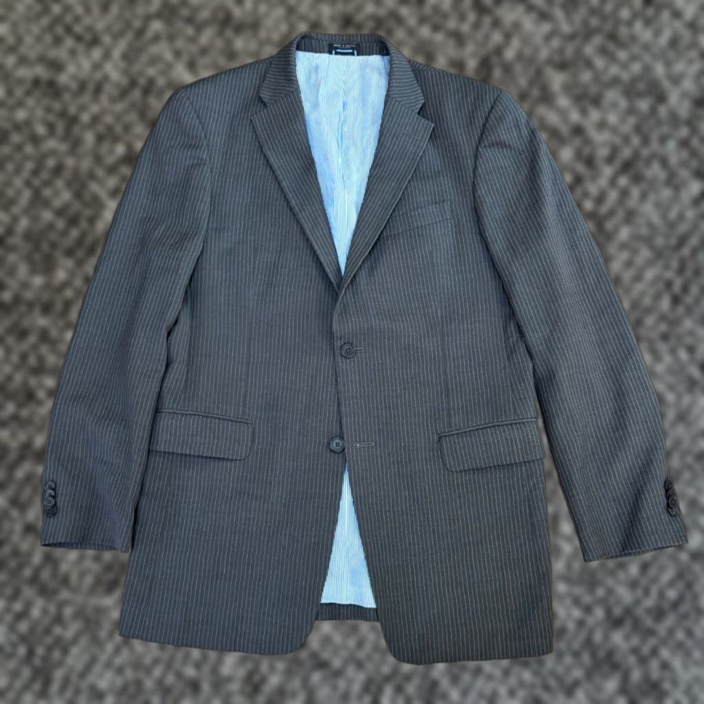 Tommy Hilfiger Tommy Hilfiger Blazer Mens 40L Gray Stripe Wool 2-Button Notch Lapel Single-Breasted 100% Wool Adult Regular Coat Size 40R - 1 Thumbnail