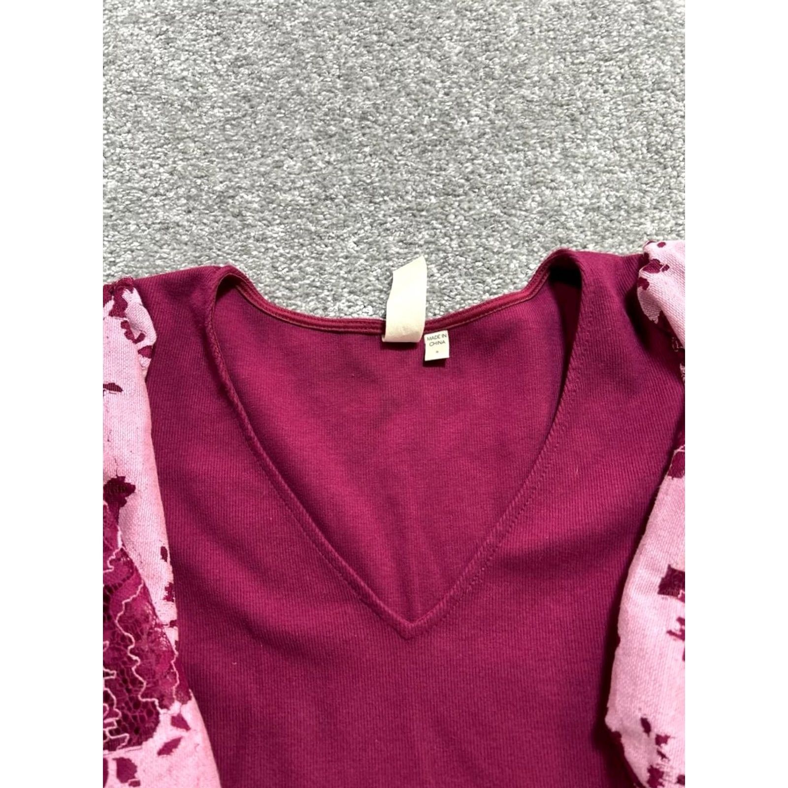 Vintage Dolan Blouse Womens Small Purple Cotton Ribbed Knit Puff Sleeve V Neck Top Size S / US 4 / IT 40 - 3 Thumbnail