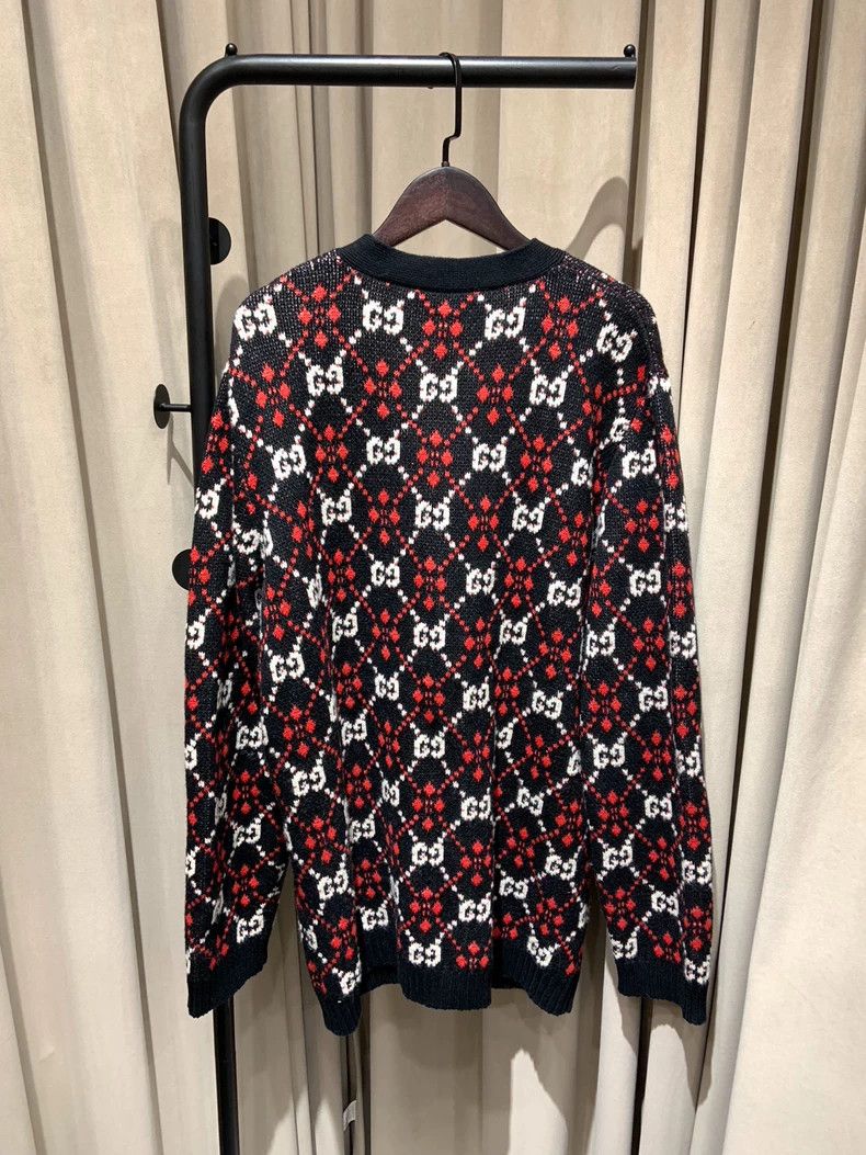 Gucci Gucci Black and red full logo old flower knitted cardigan Size US M / EU 48-50 / 2 - 2 Thumbnail