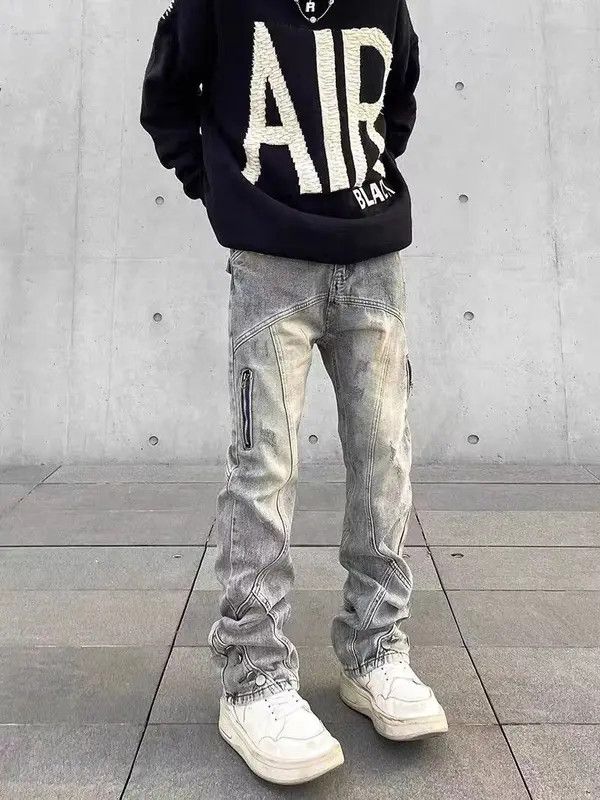 Japanese Brand × Jean Retro distressed yellow mud-dyed straight-leg zipper jeans Size US 32 / EU 48 - 2 Thumbnail