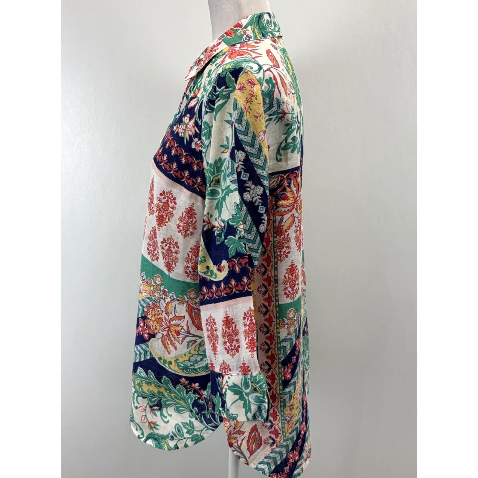 Vintage Chicos No Iron Linen Button Up Shirt Sz 1 US 8/10 Medium 3/4 Sleeves Mixed Print Size M / US 6-8 / IT 42-44 - 2 Thumbnail