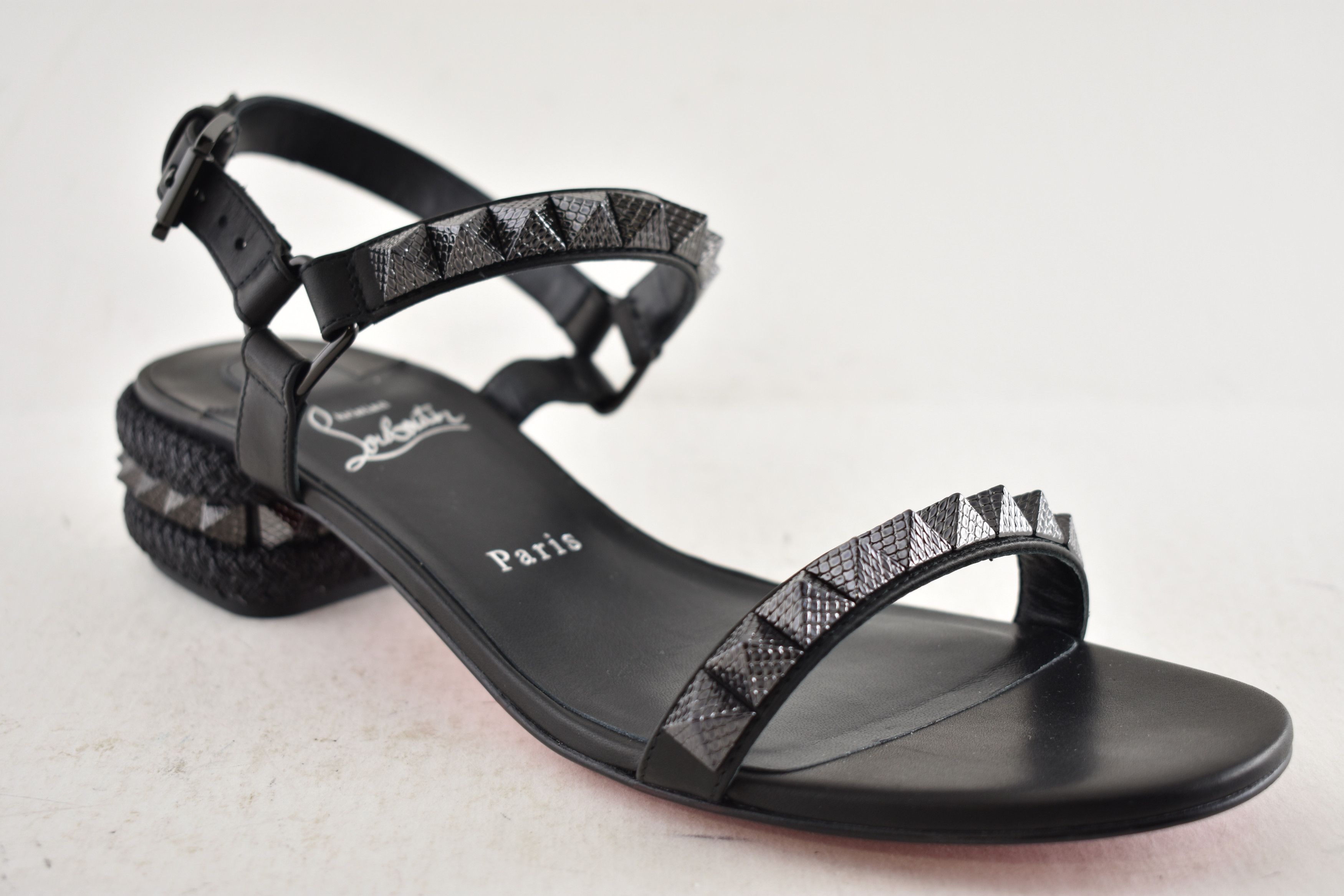 Christian Louboutin Pyrasand 30 Black Leather Block Heel Ankle Strap Sandal 35.5 Size US 5.5 / IT 35.5 - 5 Thumbnail