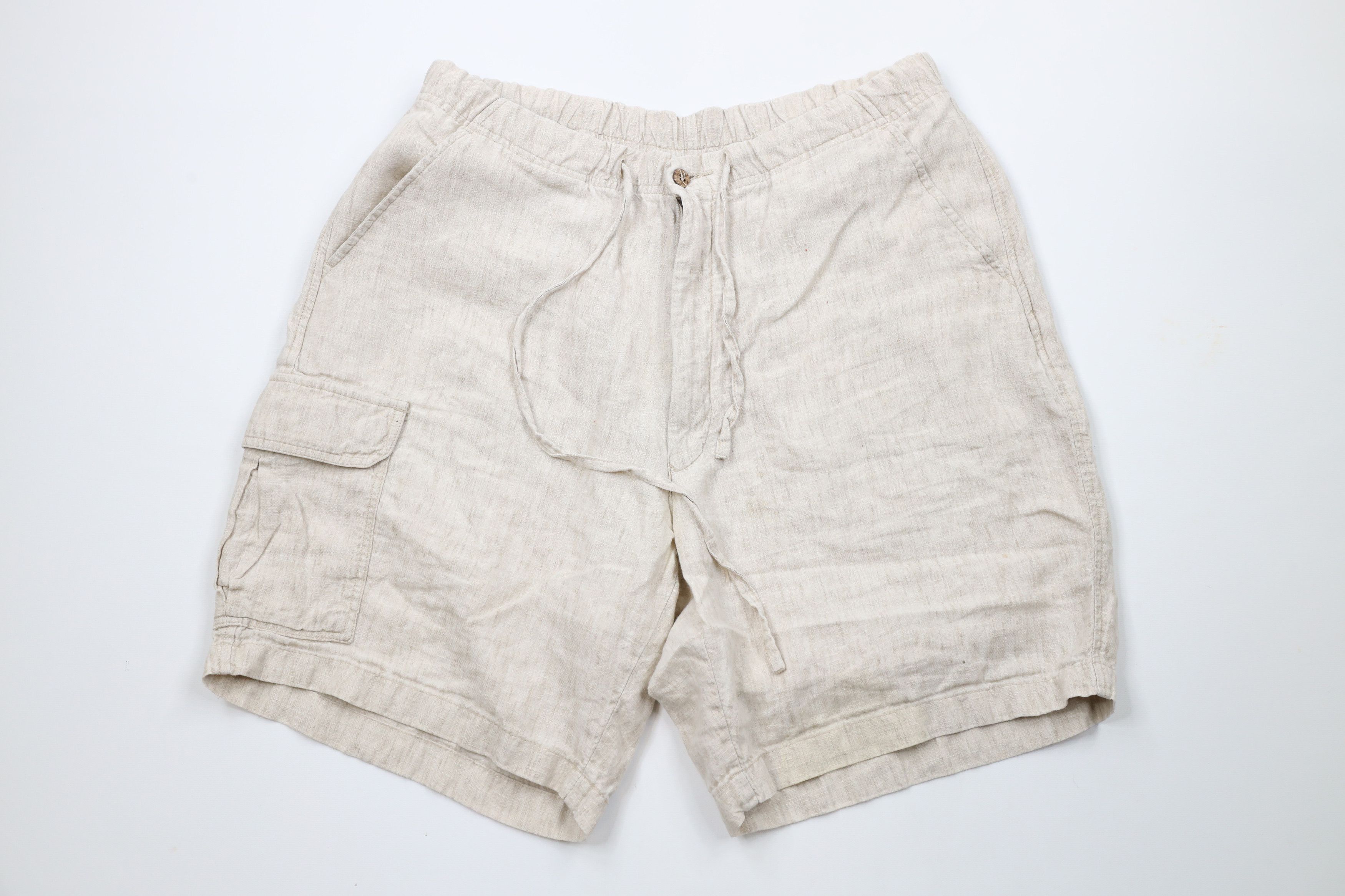 Vintage Vintage 90s Streetwear Linen Harem Beach Cargo Shorts Beige Size US 36 / EU 52 - 1 Thumbnail