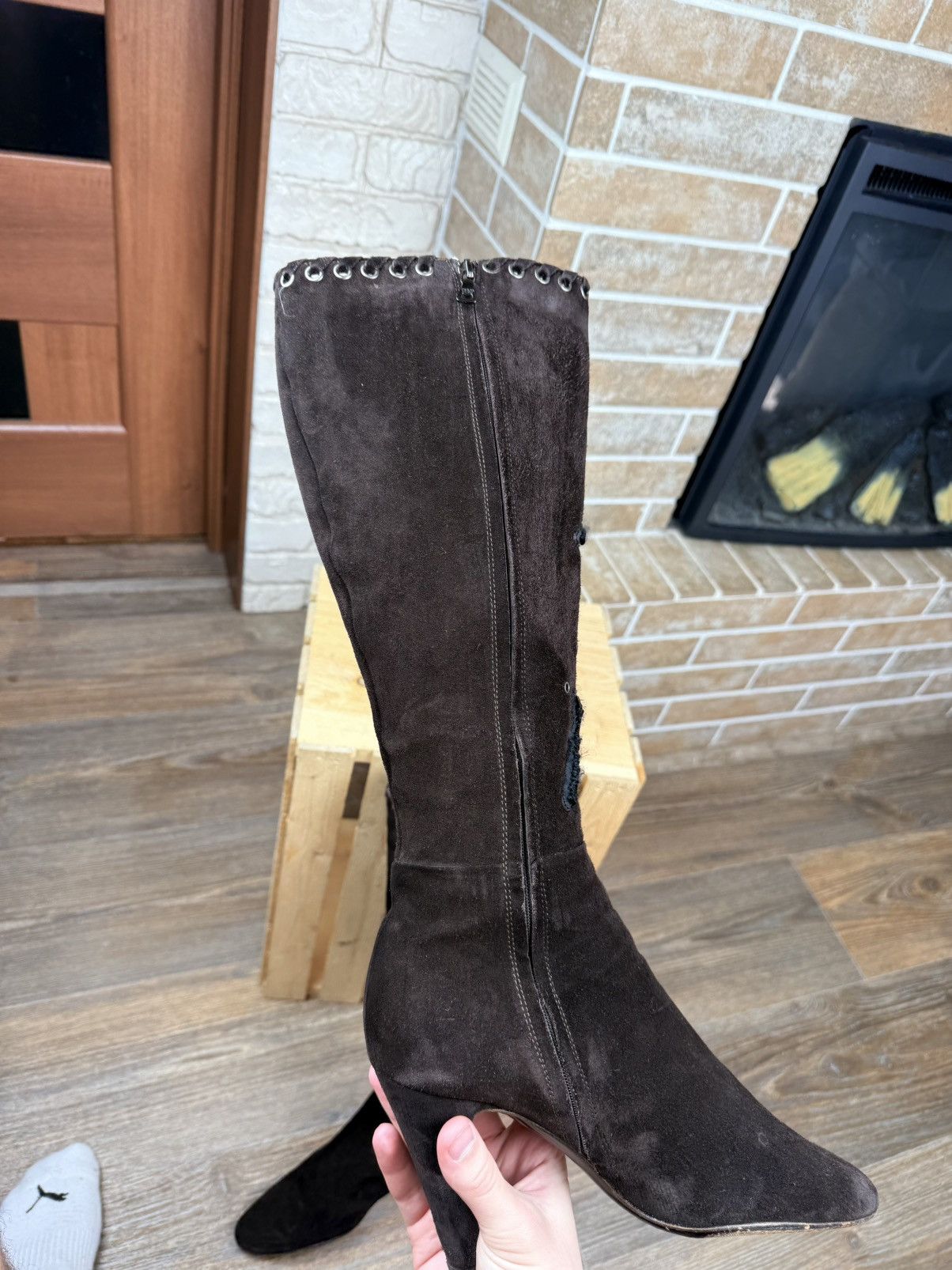 Prada × Vintage Prada Brown Suede Beads Knee High Heels Boots Size US 9 / IT 39 - 11 Thumbnail