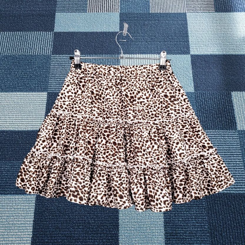 Shein Shein Skirt XS Brown Animal Print Tiered Ruffles Flare Short Pull On Womens Size 26" / US 2 / IT 38 - 1 Thumbnail