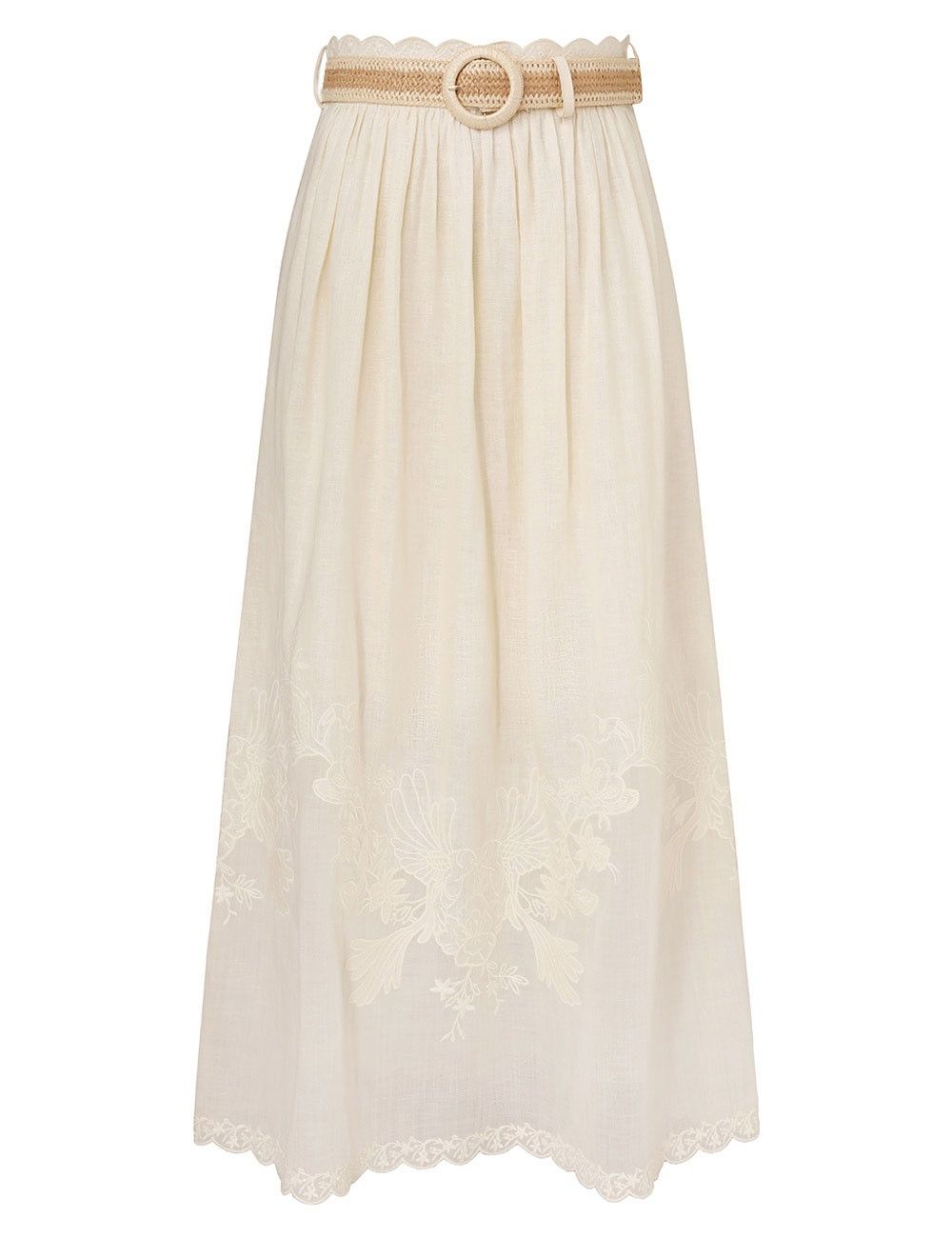 Zimmermann oc11z0525 Waverly Embroidered Midi Skirt in Ivory Size 28" / US 6 / IT 42 - 2 Thumbnail