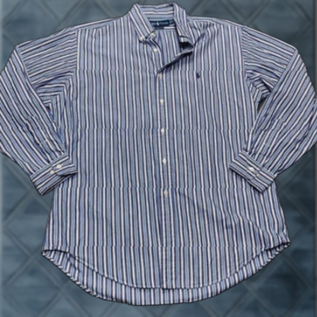 Ralph Lauren VINTAGE Ralph Lauren Shirt Mens Large Blue Striped Yarmouth Button Down Long Sleeve Size US L / EU 52-54 / 3 - 1 Thumbnail