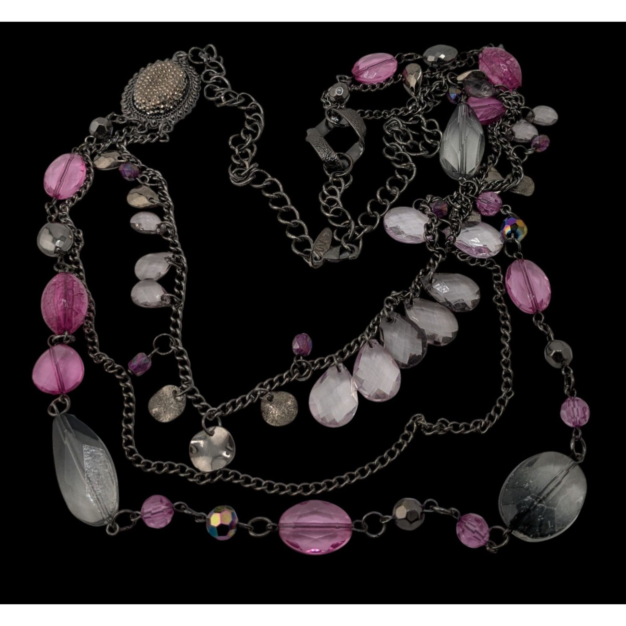 Other Y2K Glam Goth Multi-Layered Necklace With Pink & Silver Tone Size ONE SIZE - 3 Thumbnail