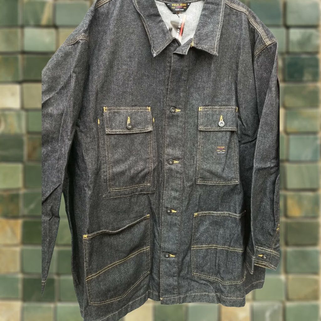 Vintage VINTAGE Polo Jeans Company Barn Coat Button Up Jacket Black Denim Mens 2XL 29 Chest 34 Length Size US XXL / EU 58 / 5 - 1 Thumbnail