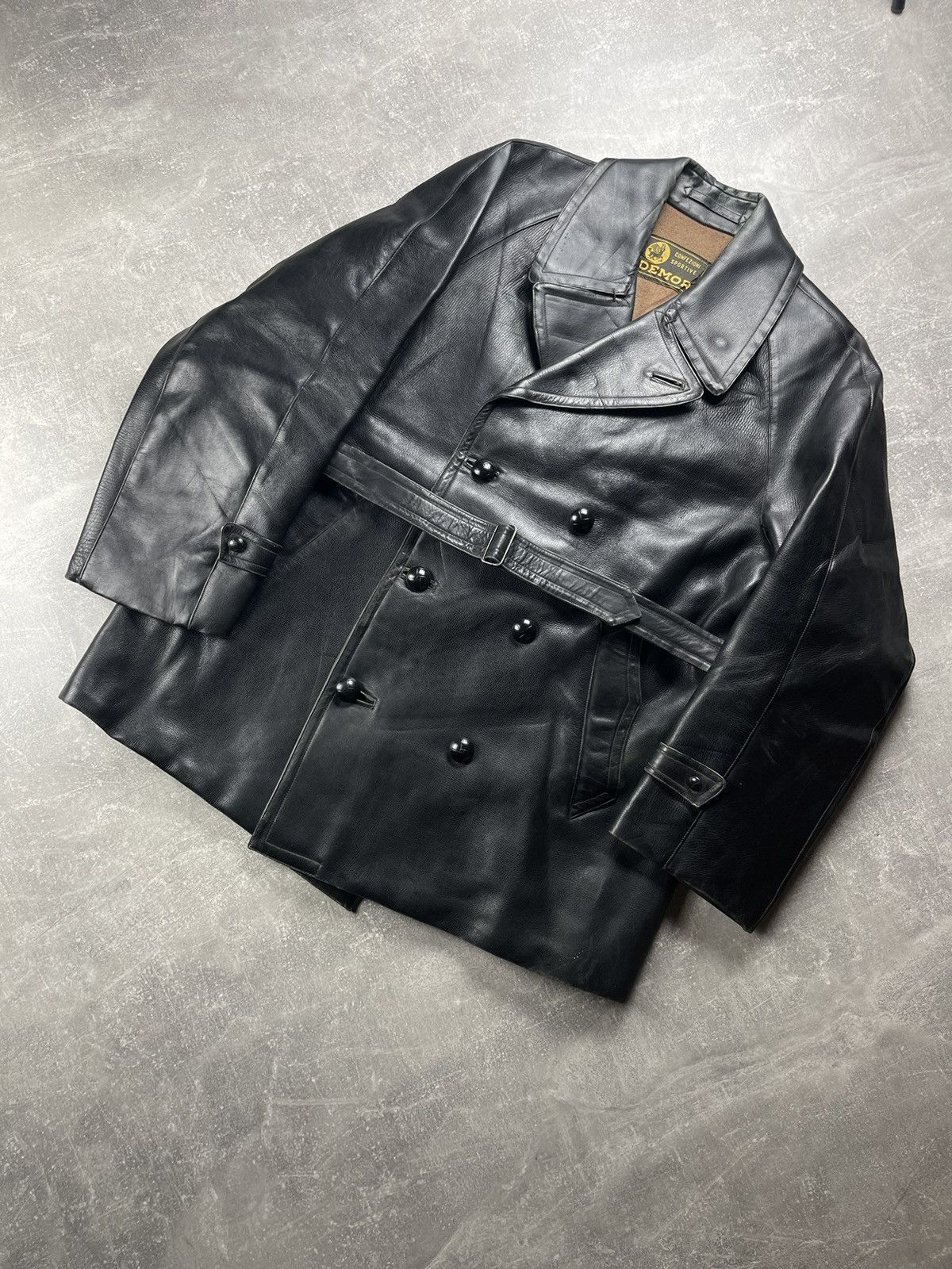 Vintage Vintage Demor Confezioni Leather Double Breasted Coat Black Size US XL / EU 56 / 4 - 1 Thumbnail