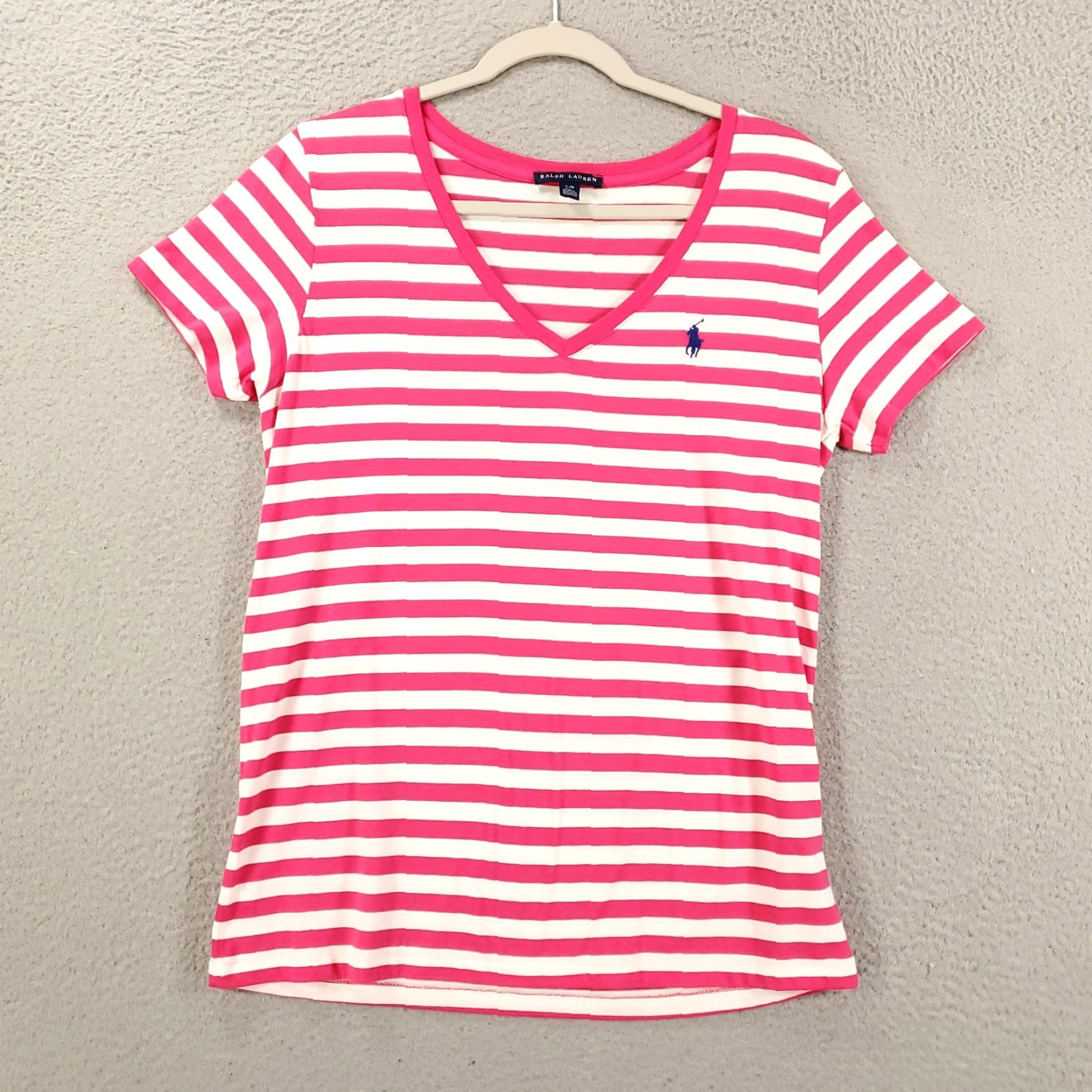 Ralph Lauren Ralph Lauren Women's Large Multicolor Striped V-Neck Short Sleeve Blouse Size L / US 10 / IT 46 - 2 Thumbnail