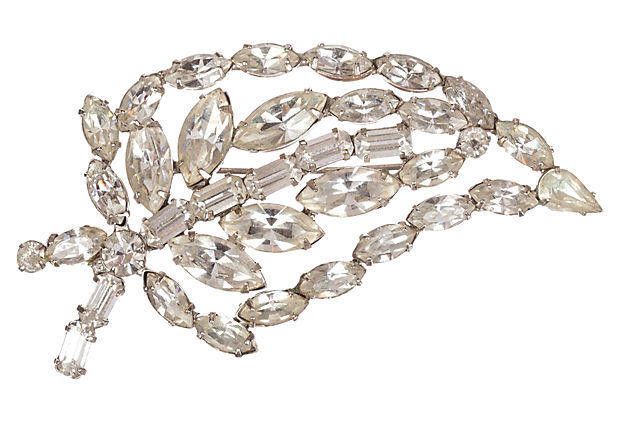 Designer Leaf Motif Clear Rhinestone Pin Size ONE SIZE - 1 Thumbnail