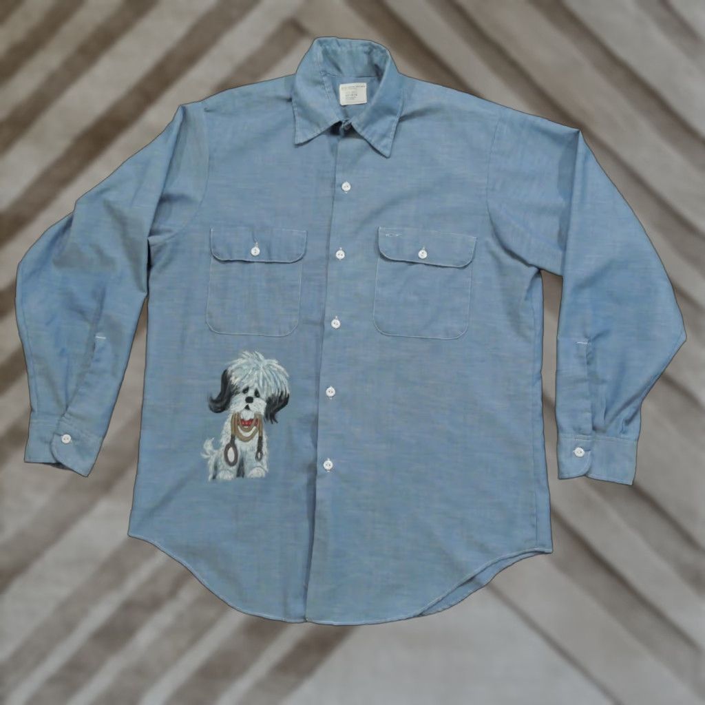 Vintage VINTAGE Big Mac Shirt Mens XL Blue Chambray Button Up Dog Puppy Art 70s Size US XL / EU 56 / 4 - 1 Thumbnail