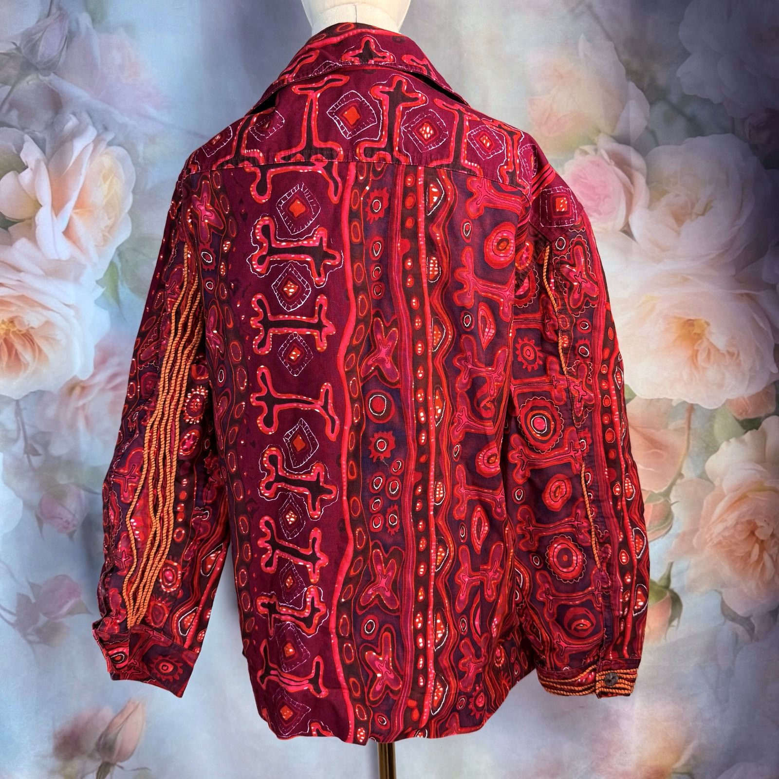 Other Vintage ioS Red & Orange Abstract Textured Button Up Jacket Size XL / US 12-14 / IT 48-50 - 4 Thumbnail