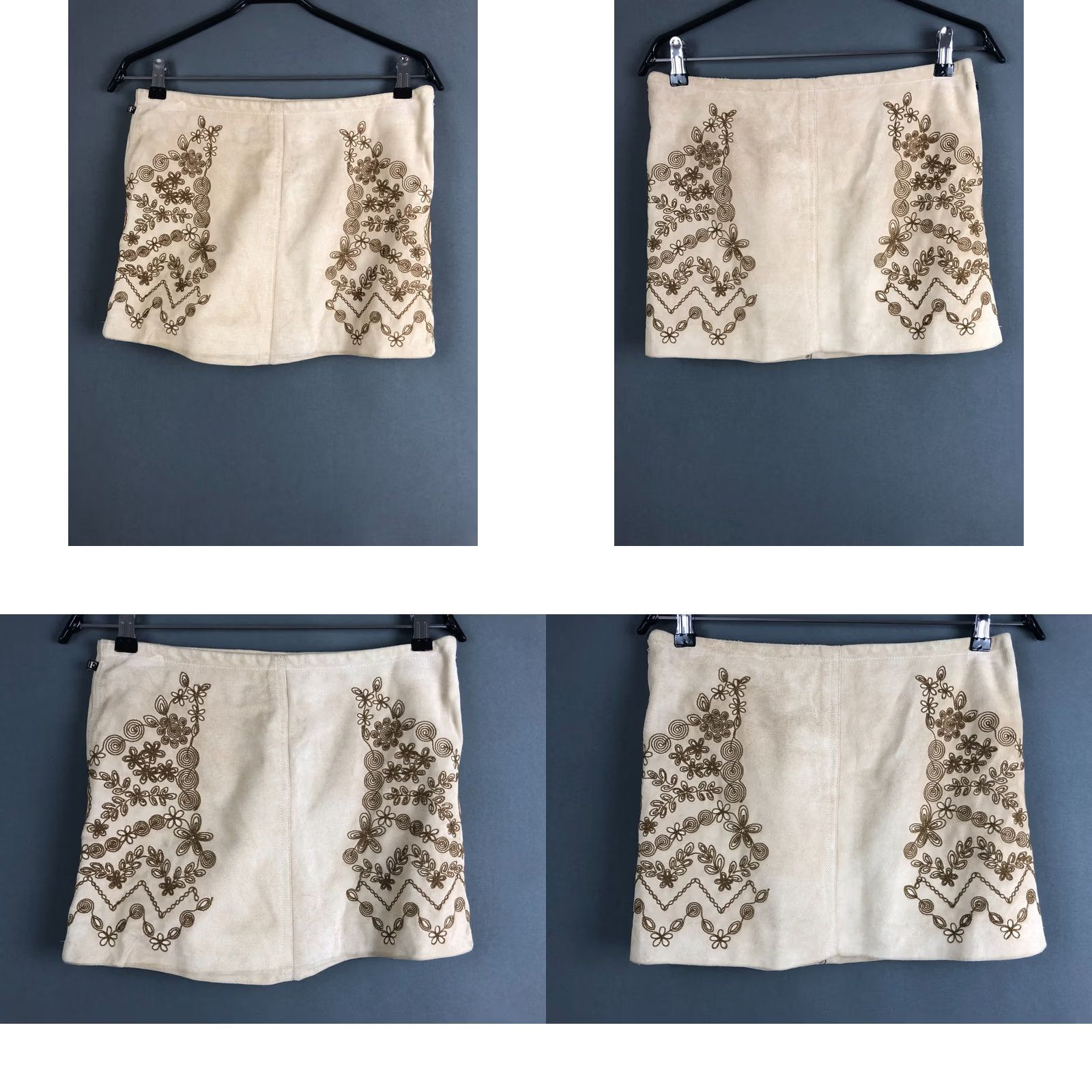 Vintage Ferre Leather Beige Skirt Suit Women Size S - Floral Velour Jacket & Skirt Set, 2 Piece, Lined, Full Zip, Single-Breasted, Vintage No, US Buyer Note! Size 28" / US 6 / IT 42 - 8 Thumbnail