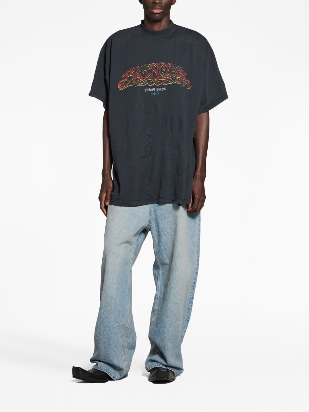 Balenciaga o1srvl11e0425 Offshore T-Shirt Oversized in Black Size M / US 6-8 / IT 42-44 - 3 Thumbnail
