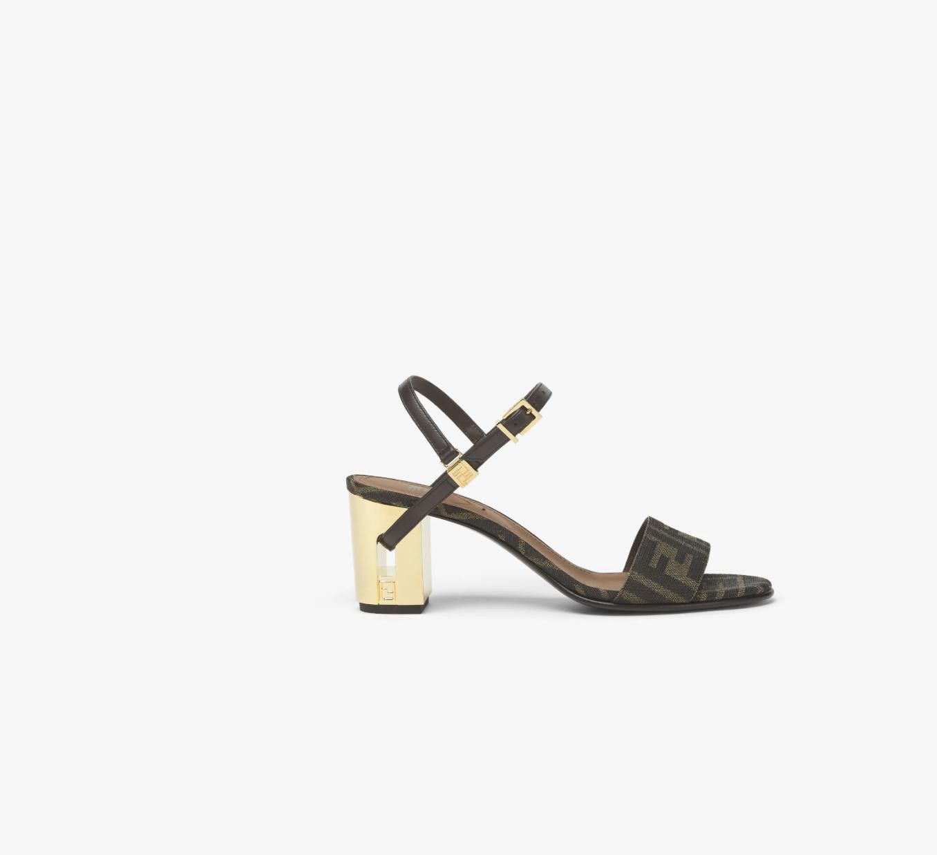 FENDI DELFINA FF JACQUARD HEEL SANDALS SIZE 41