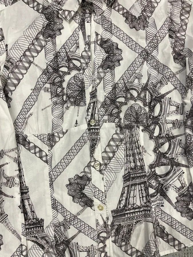 Designer × Jean Paul Gaultier × Vintage 2000s Jean Paul Gaultier Parisian Eiffel Tower Graphic White Shirt Size US S / EU 44-46 / 1 - 6 Thumbnail