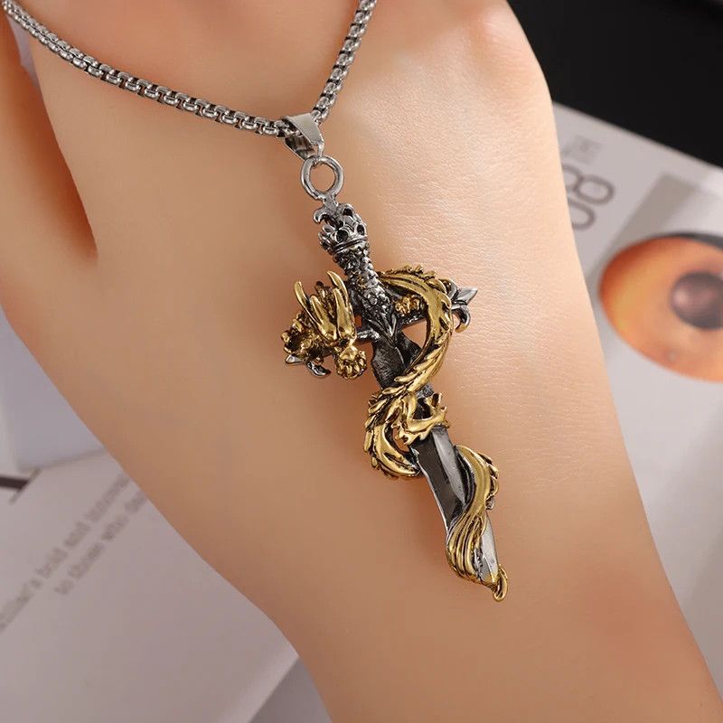 Jewelry × Vintage Vintage Gold Dragon Wrapping Cros Necklace Size ONE SIZE - 2 Thumbnail