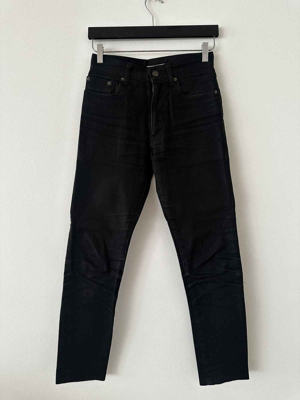 Saint Laurent Paris SS14 D05 Black Raw Denim High Waisted Skinny Jeans Size US 27 - 2 Thumbnail
