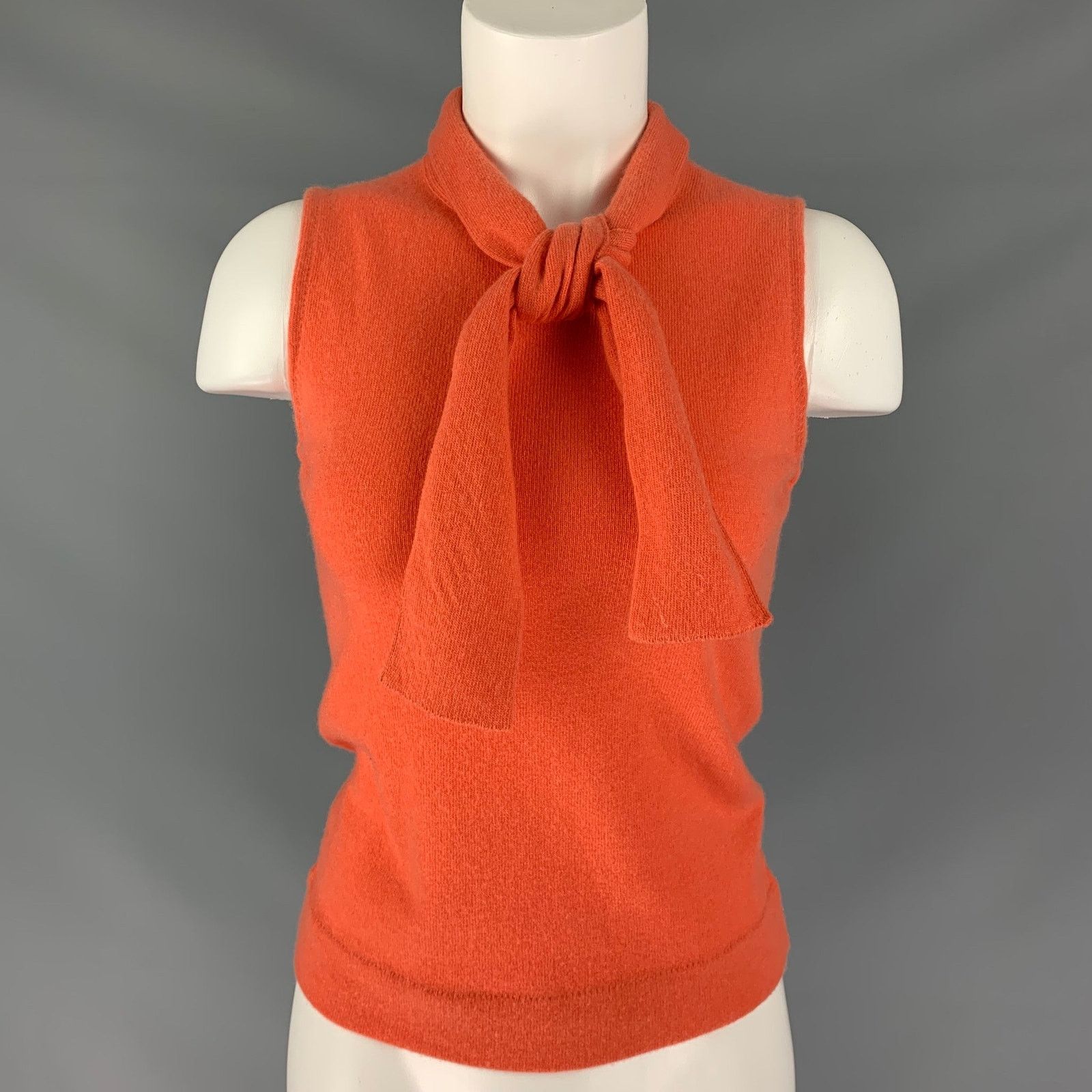 S Orange Cashmere Knitted Sleeveless Casual Top