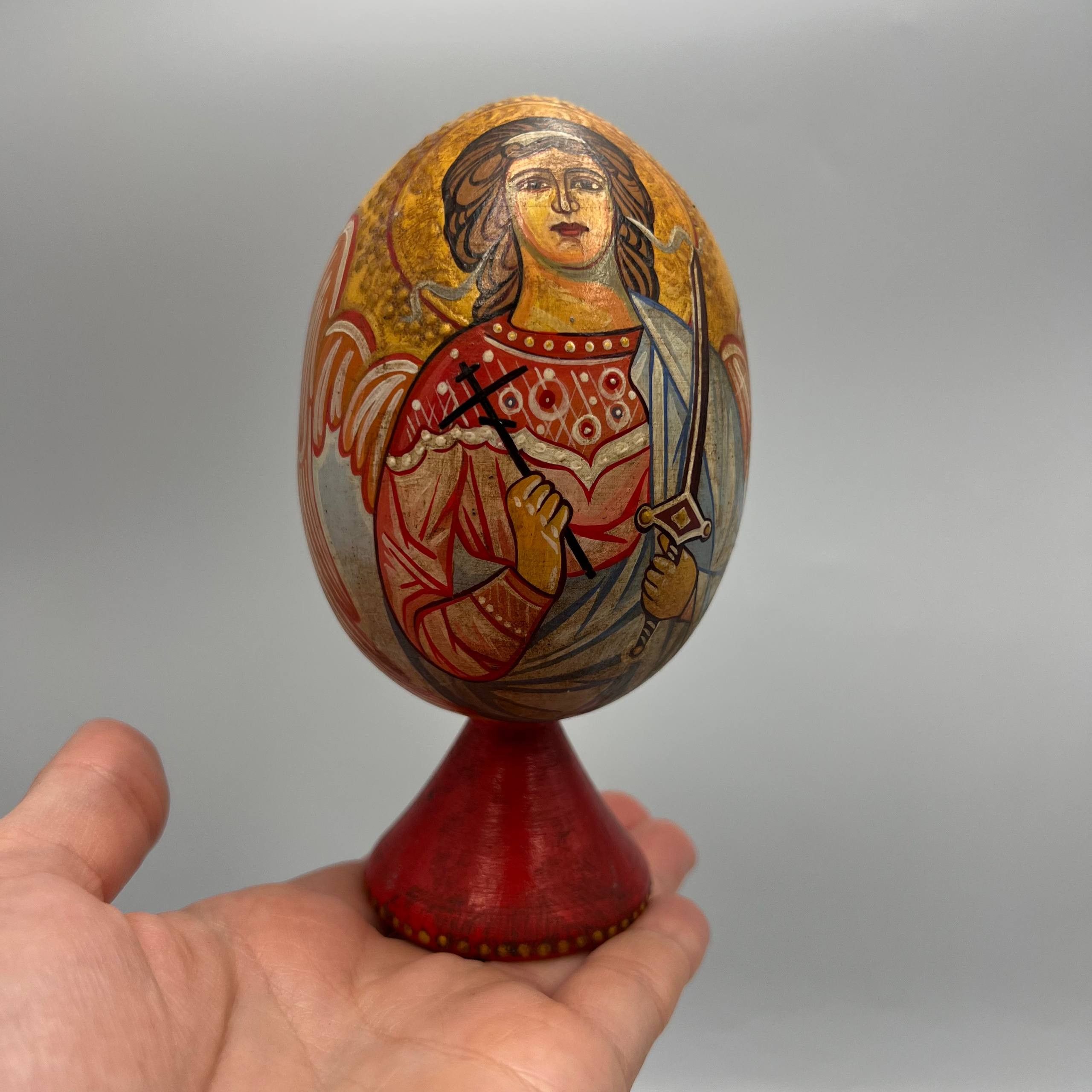 Vintage Antique Wooden Egg Icon Archangel Michael Hand Painted Size ONE SIZE - 2 Thumbnail