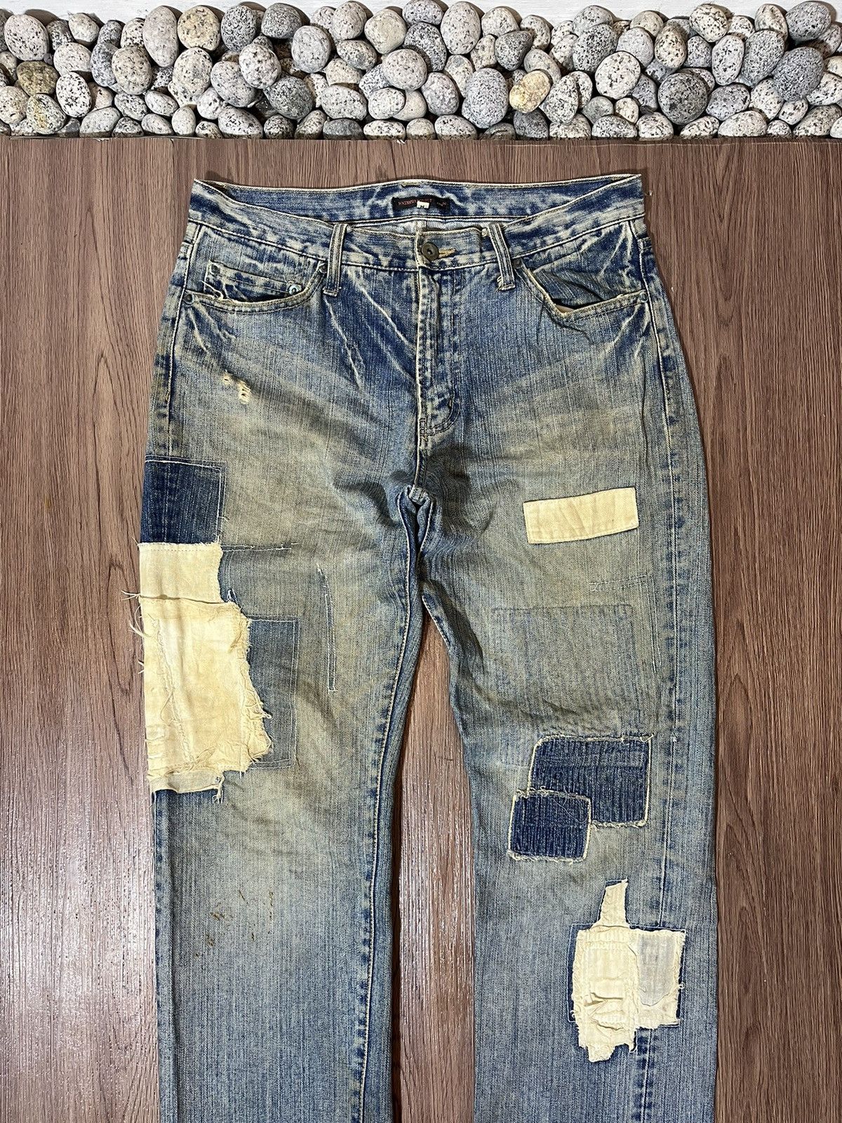 Japanese Brand Exhibitionist Japan Distressed Patchwork Jeans Size US 32 / EU 48 - 3 Thumbnail